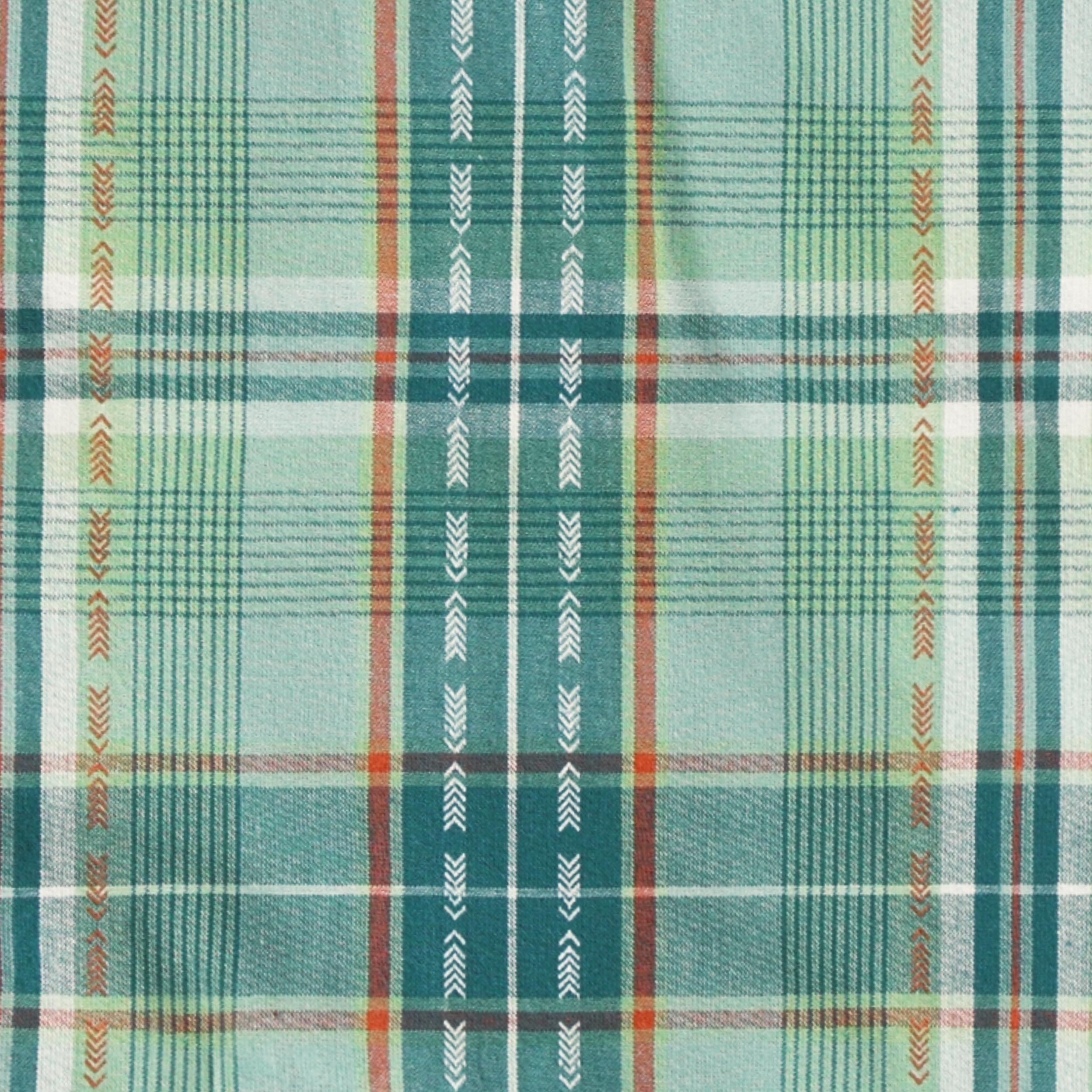 Zoom détails du tissu de la chemise turquoise à carreaux, enfant