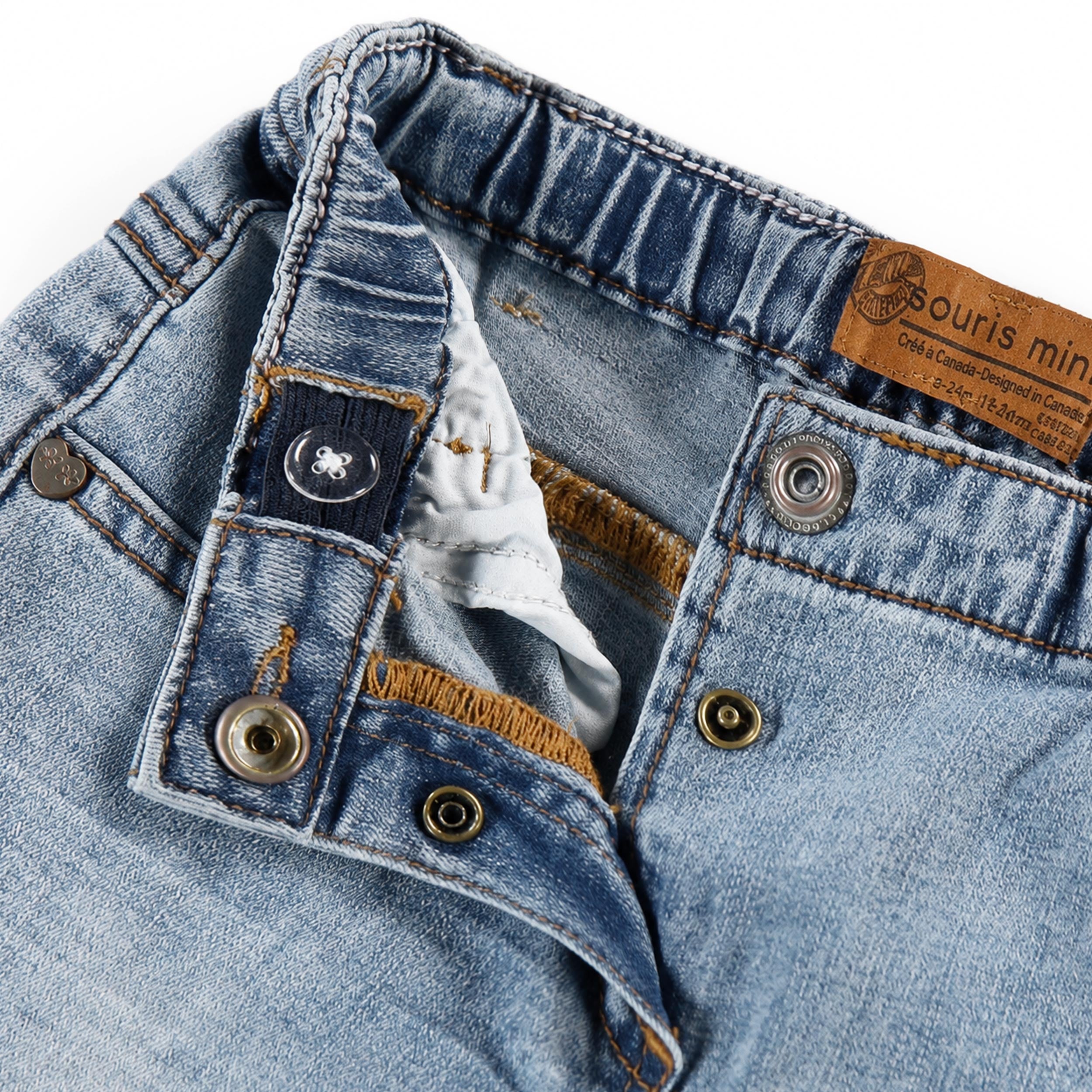 Zoom détails du Pantalon bleu en denim ultra extensible, bébé -