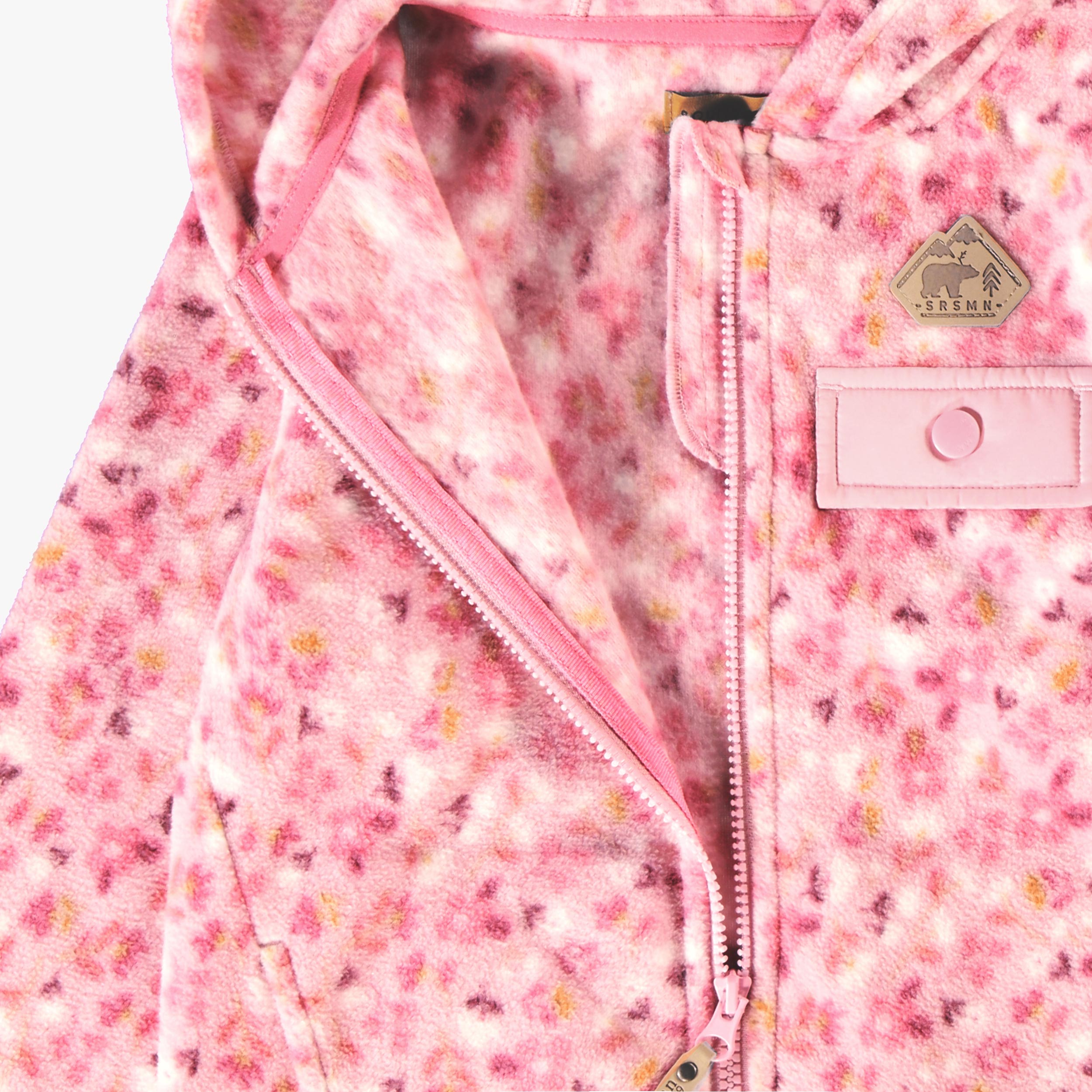 Détails de la veste rose en polar à imprimé floral, enfant
