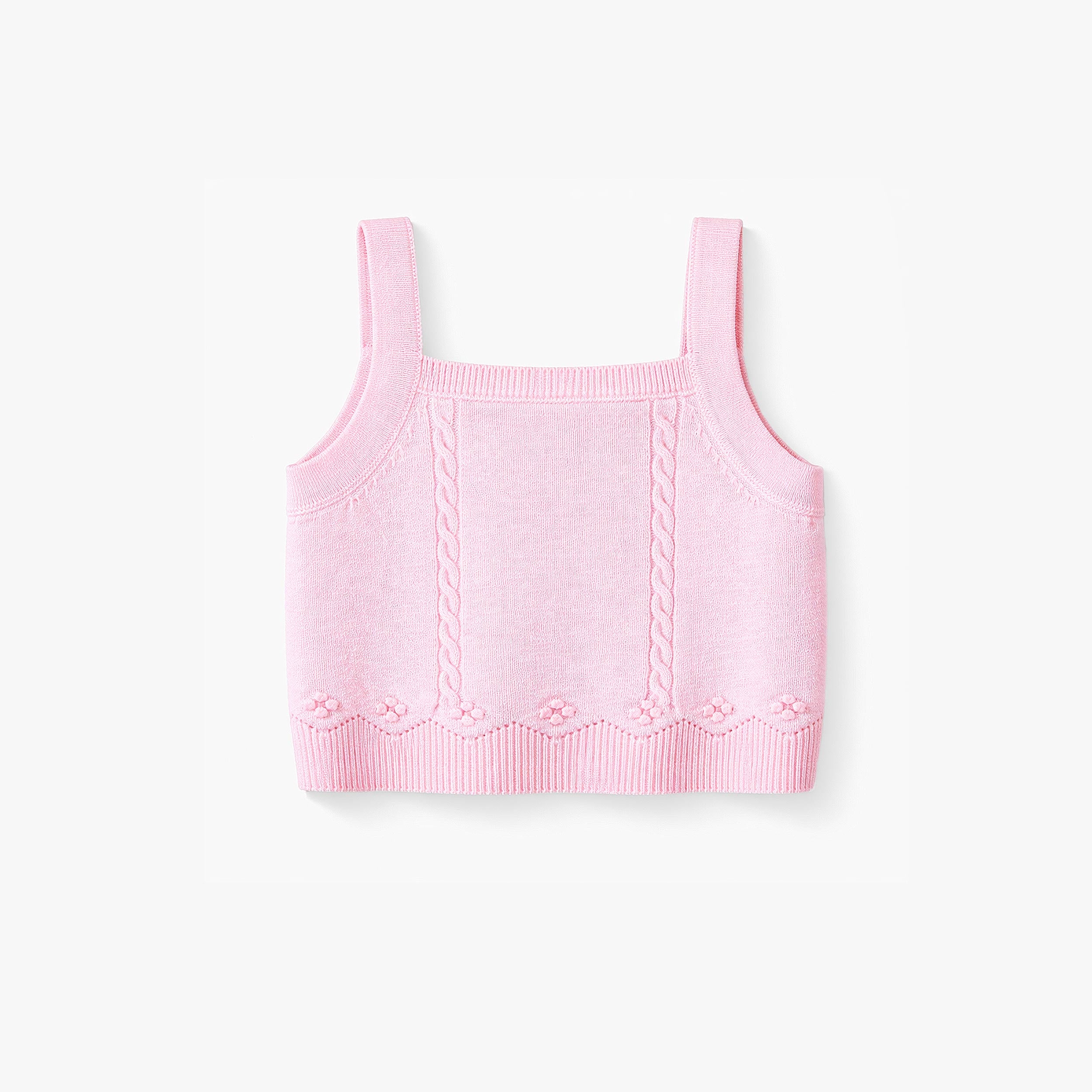 Dos de la camisole rose en tricot à motif pointelle, naissance 