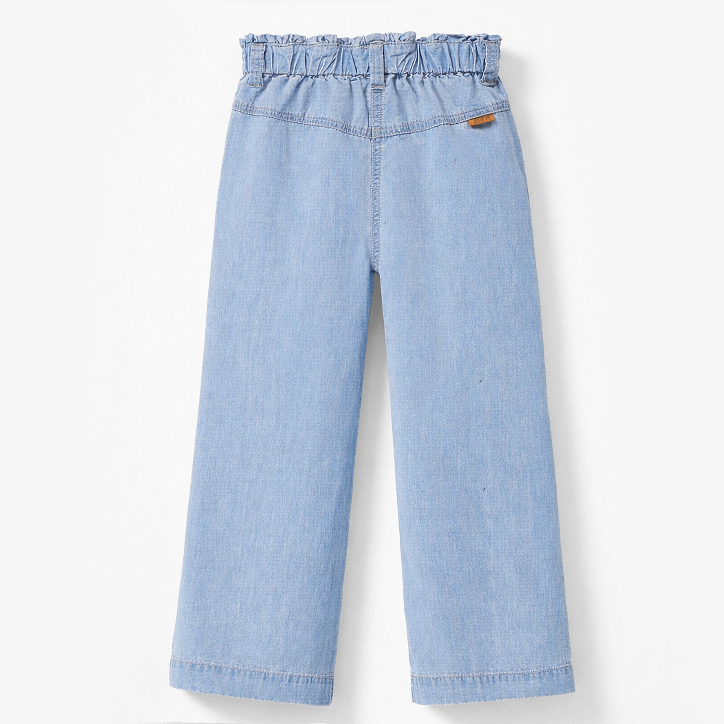 Dos du jean bleu en denim léger avec broderies, enfant 