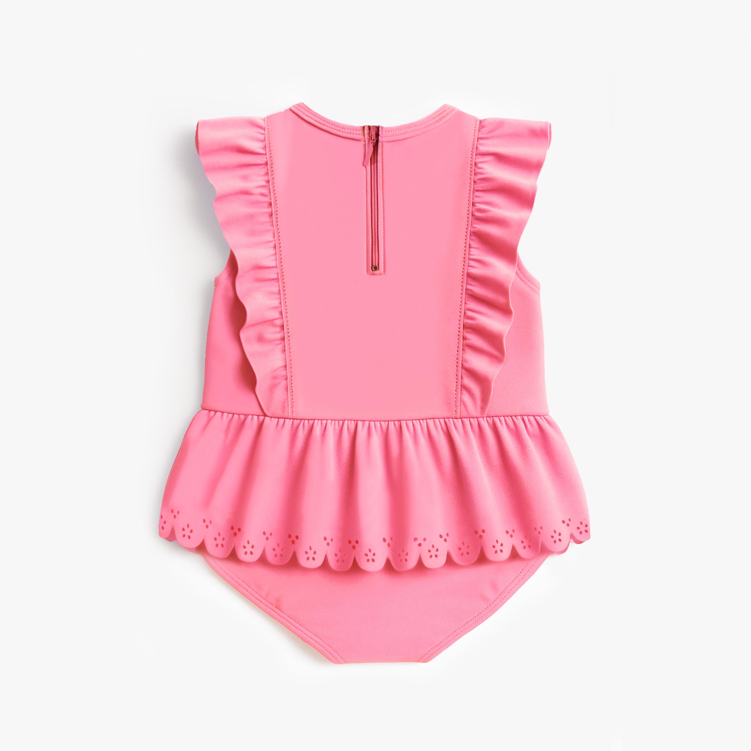 Dos du maillot de bain une pièce rose avec volants, bébé 