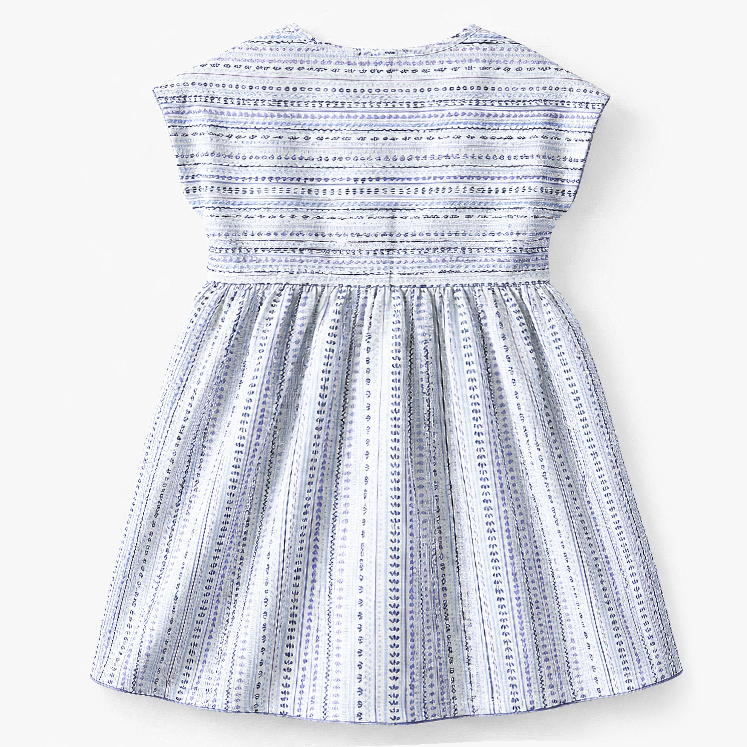 Dos de la robe blanche et bleue à motifs, enfant