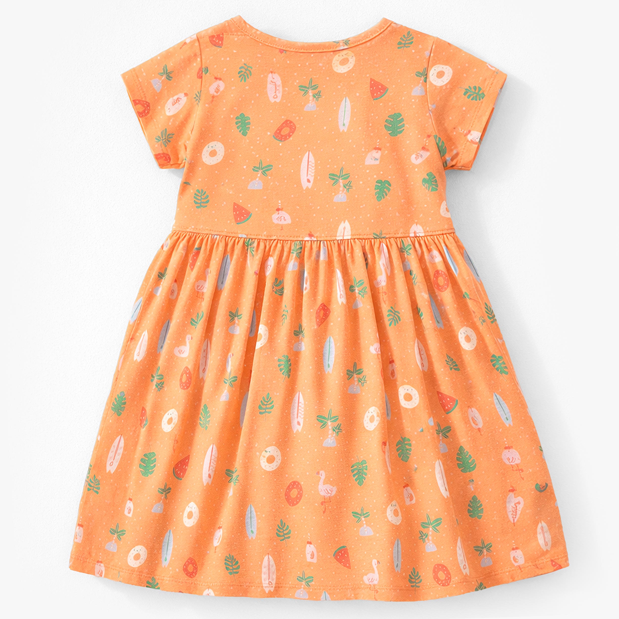 Dos de la robe orange à motifs, enfant