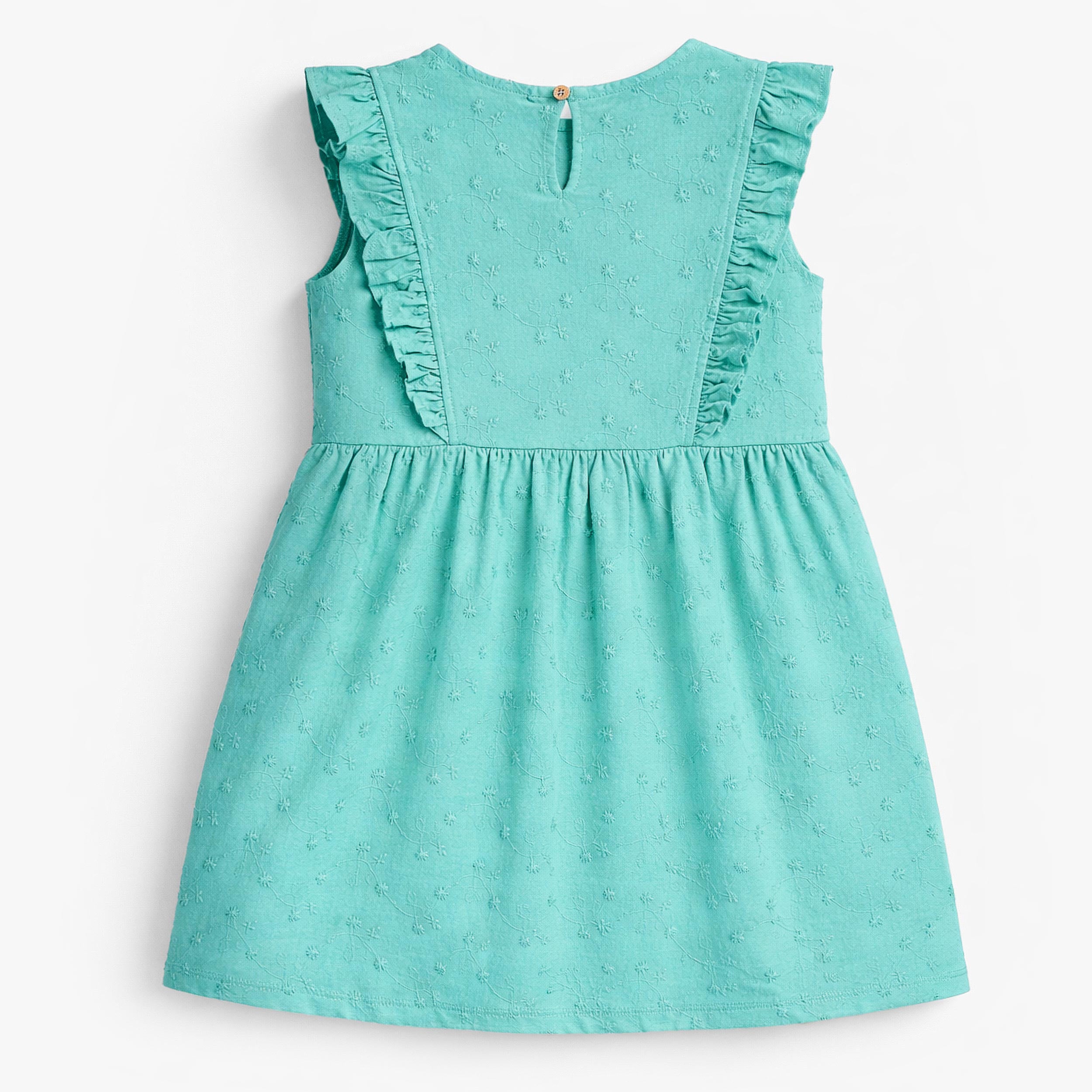 Dos de la robe turquoise avec broderies, enfant