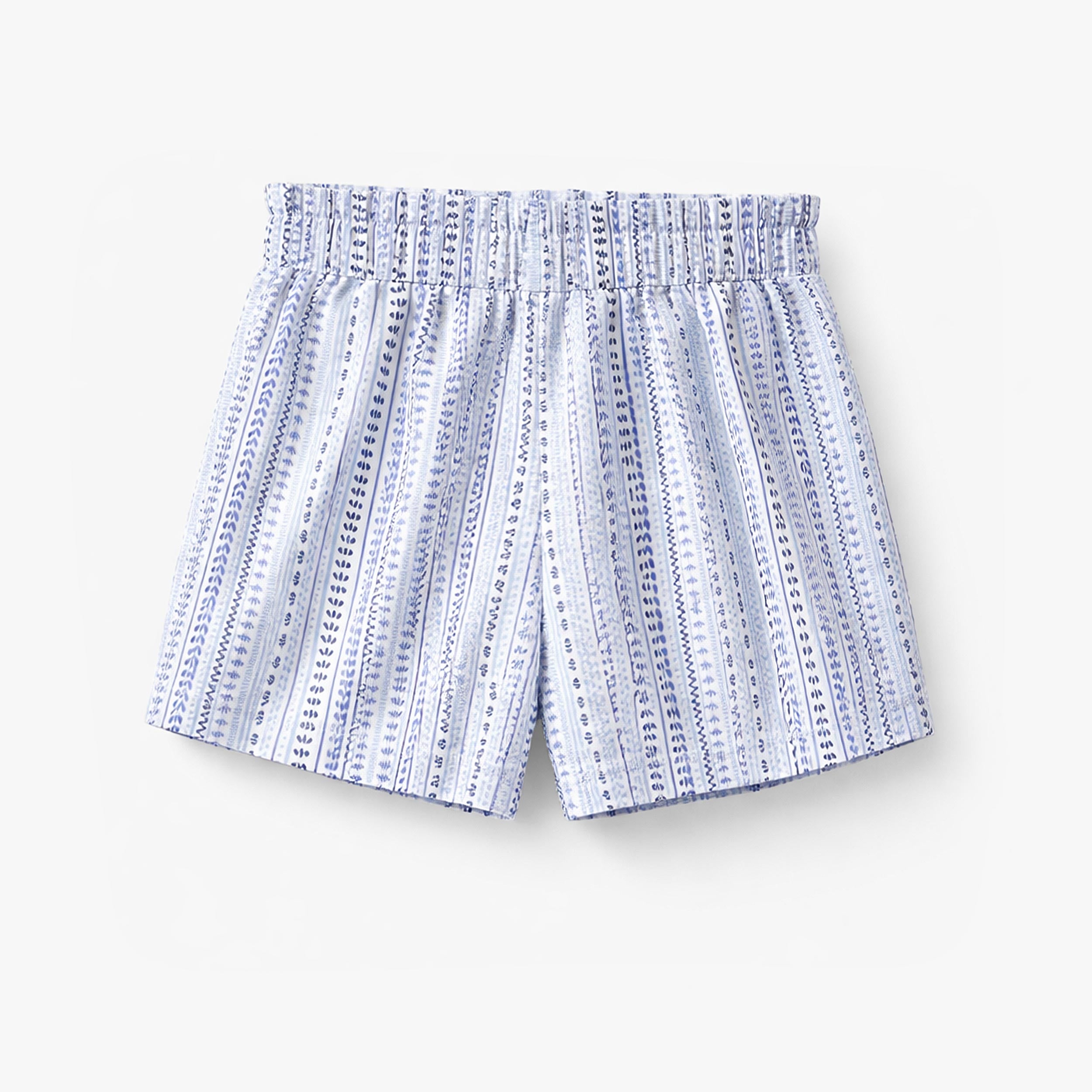 Dos du short blanc et bleu à motifs, enfant 
