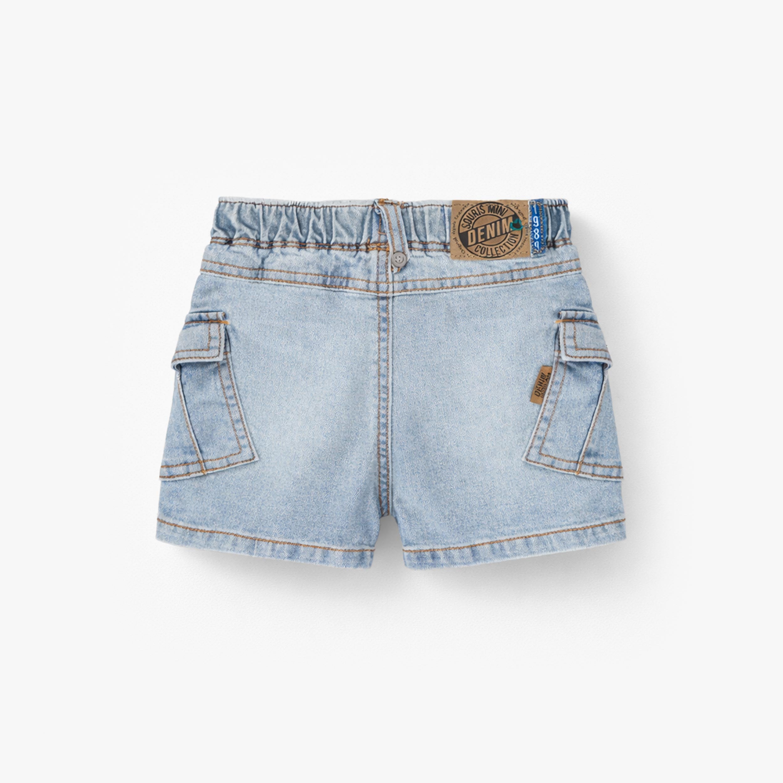 Dos du short bleu pâle en denim avec écusson étoile, bébé