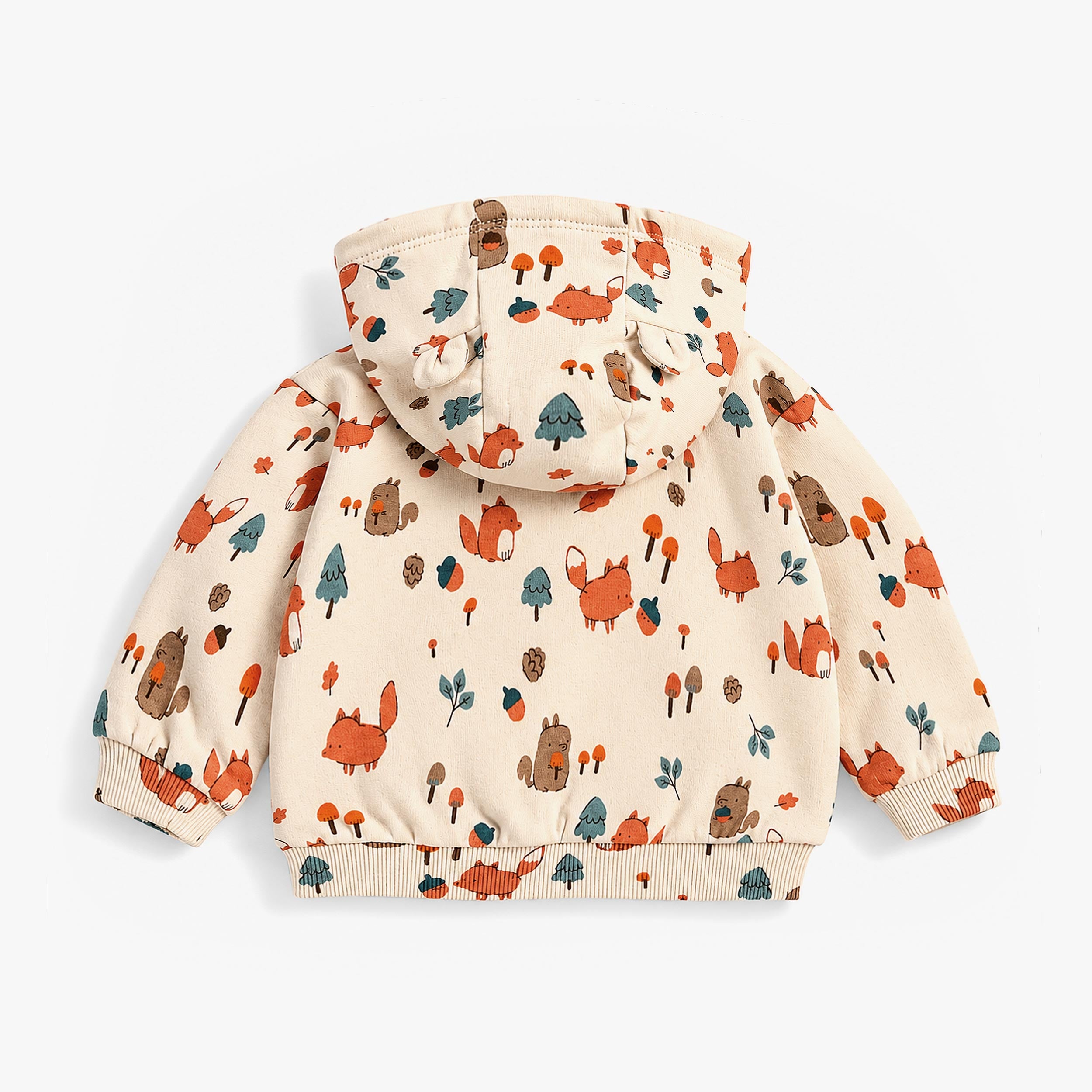 Dos de la veste à capuche imprimée en molleton de coton extensible, naissance 