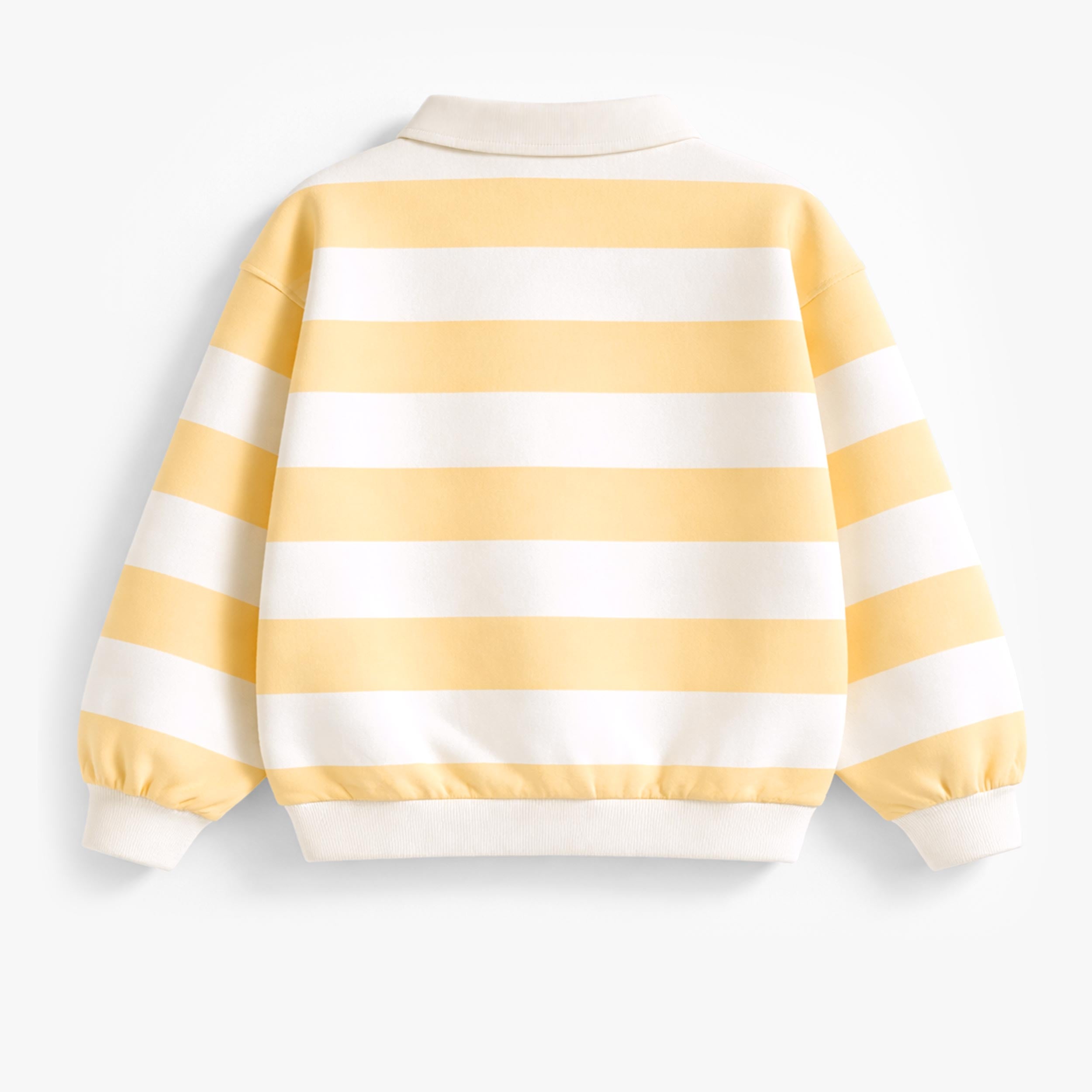Dos du chandail crème et jaune à rayures avec col polo, enfant 