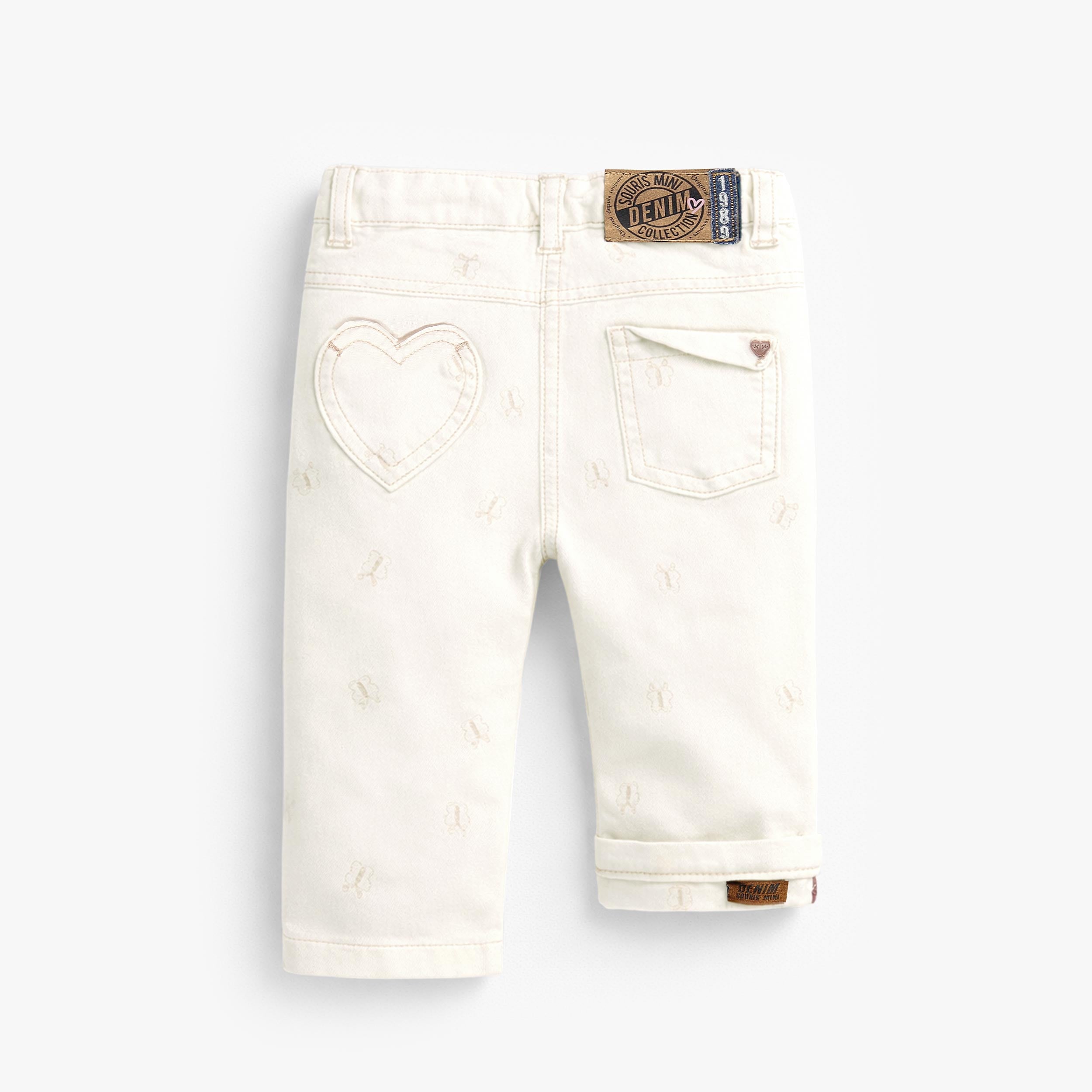 Jean crème avec broderies de papillons, bébé 