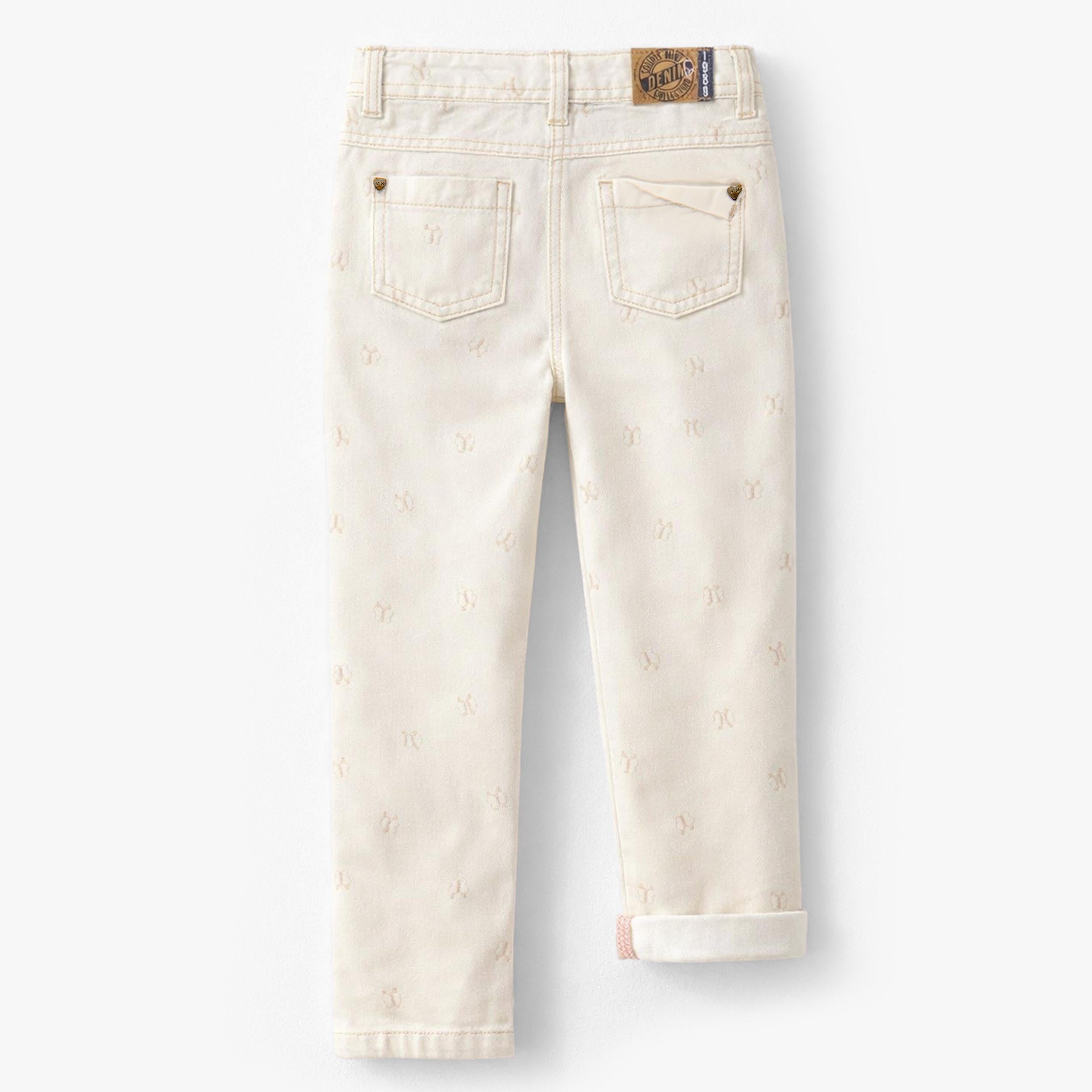 Dos du jean crème avec broderies de papillons, enfant 