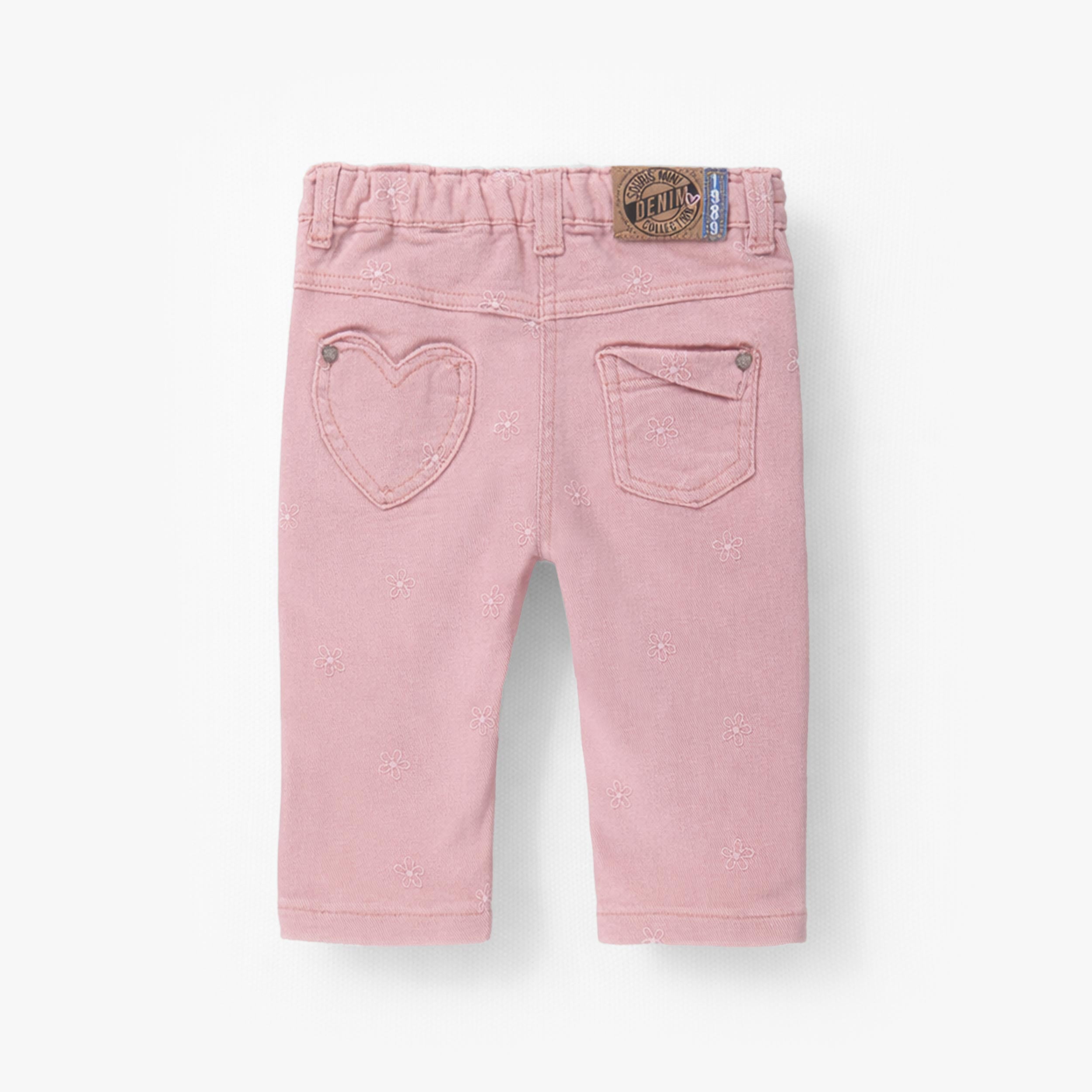 Dos du jean rose avec broderies de fleurs, bébé