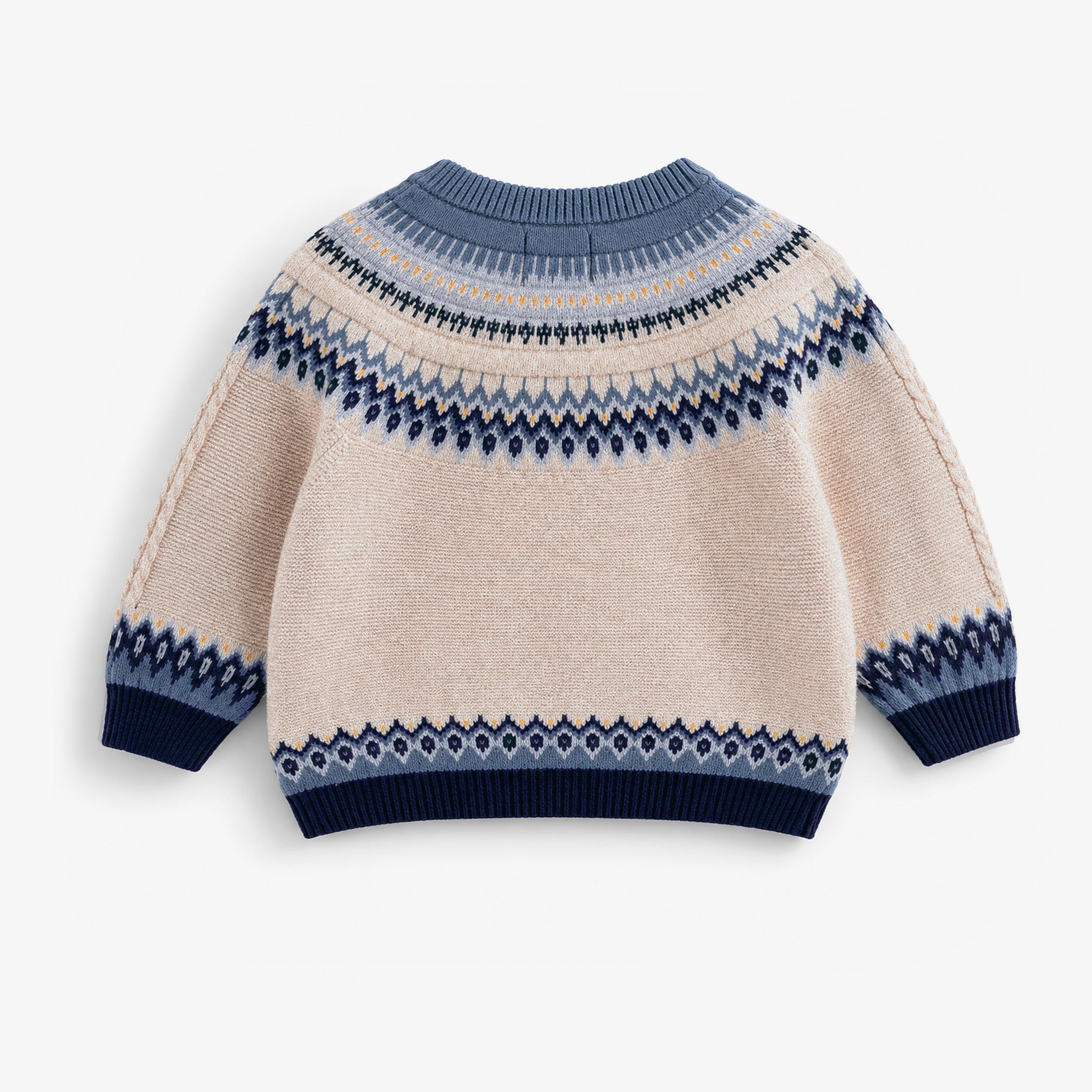 Dos du chandail en tricot crème à motifs jacquard, bébé 