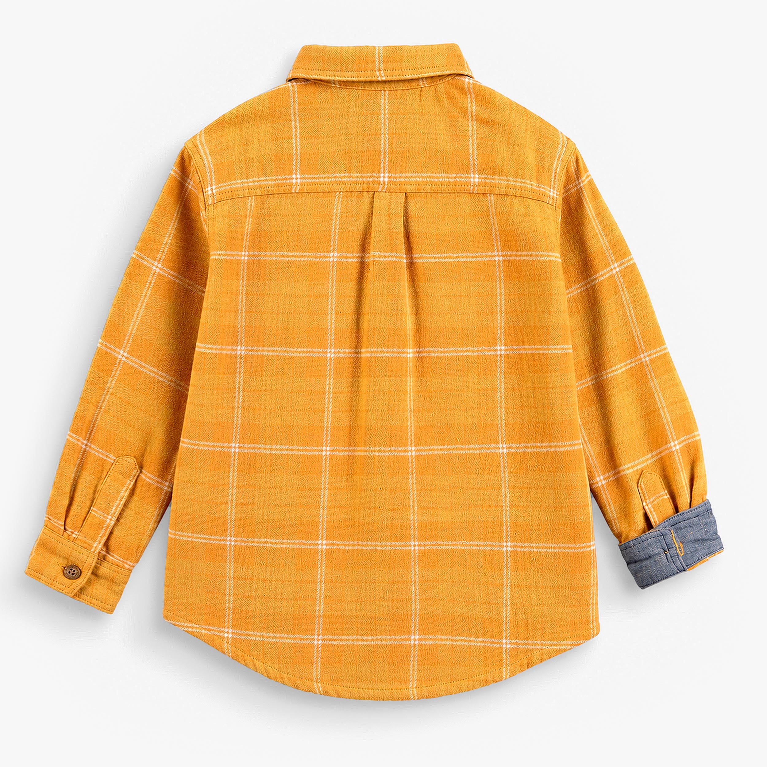 Dos de la chemise jaune moutarde à carreaux, enfant 