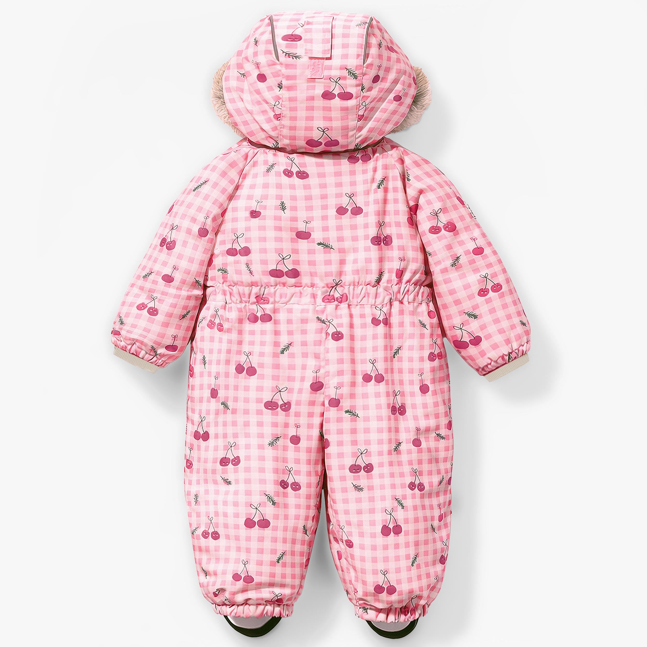 Dos de l'habit de neige une pièce rose à carreaux avec imprimé, bébé