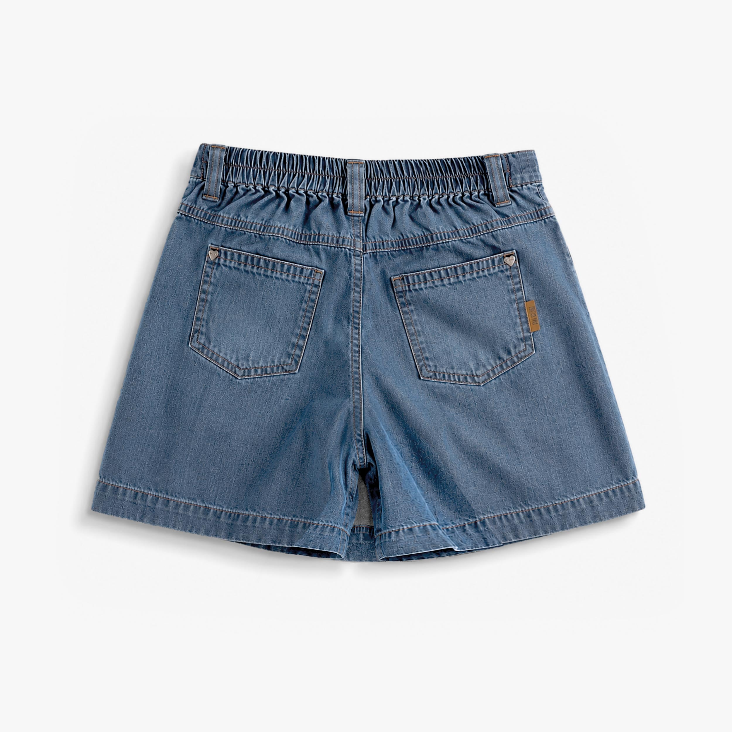 Dos de la jupe en denim bleu à taille élastique, enfant