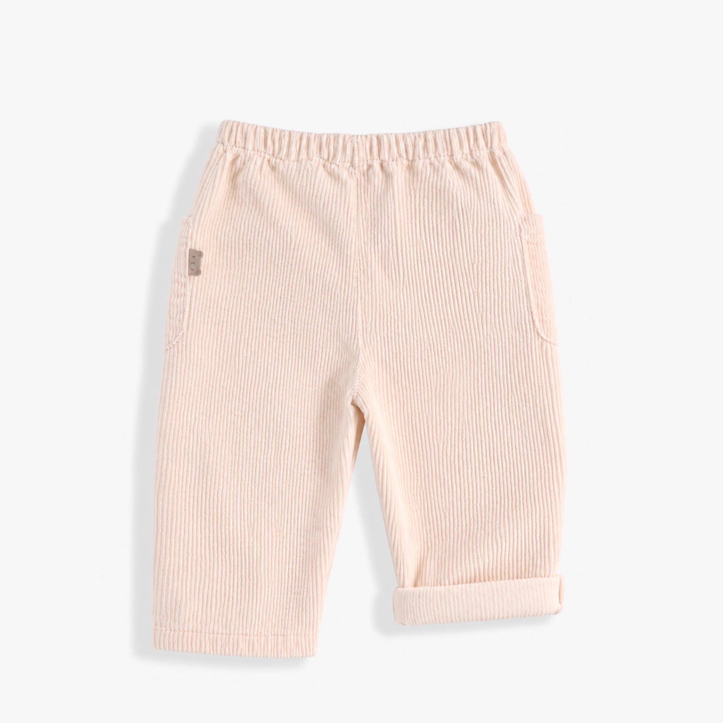 Dos du pantalon en velours côtelé creme bébé, bébé