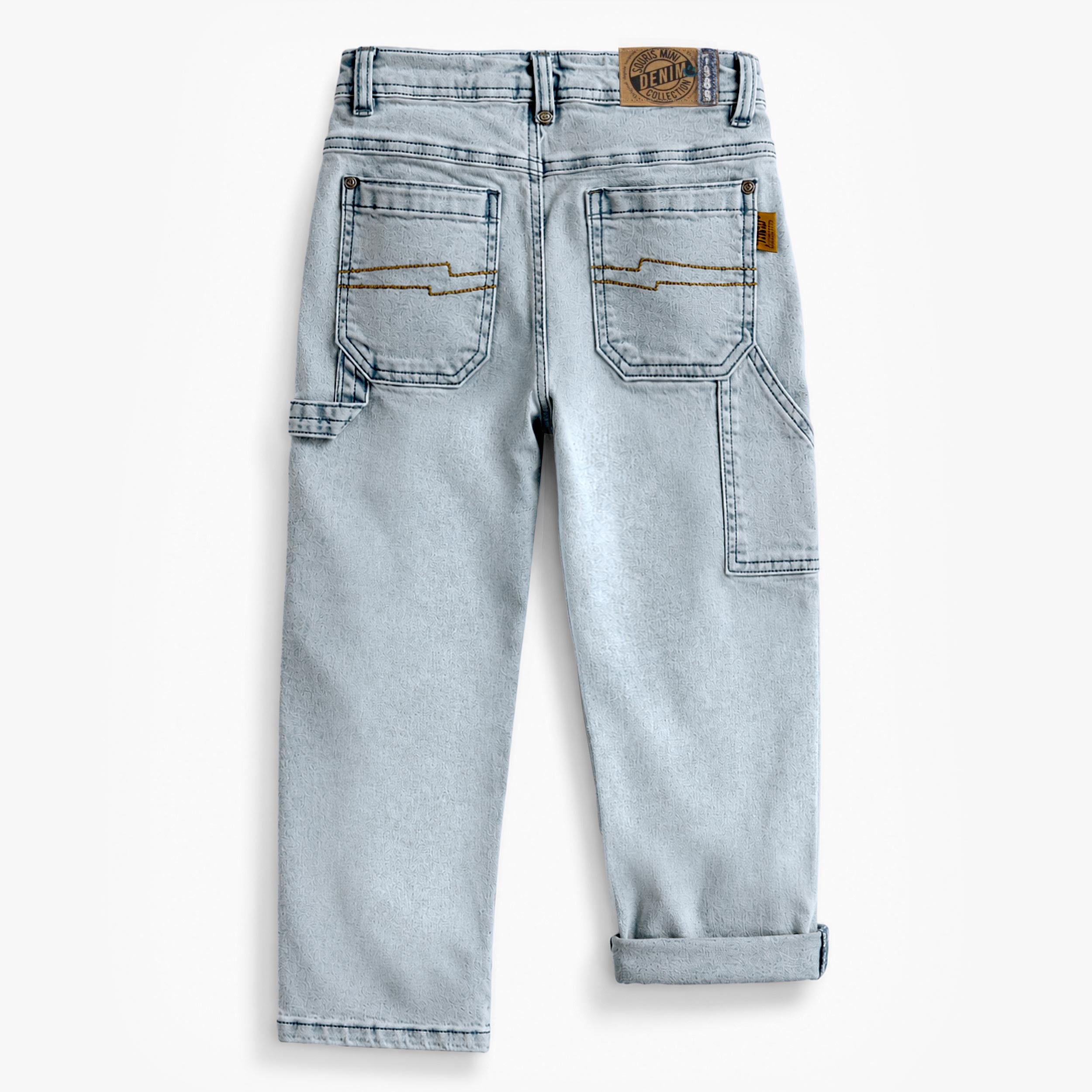 Dos du pantalon bleu pâle en denim, enfant