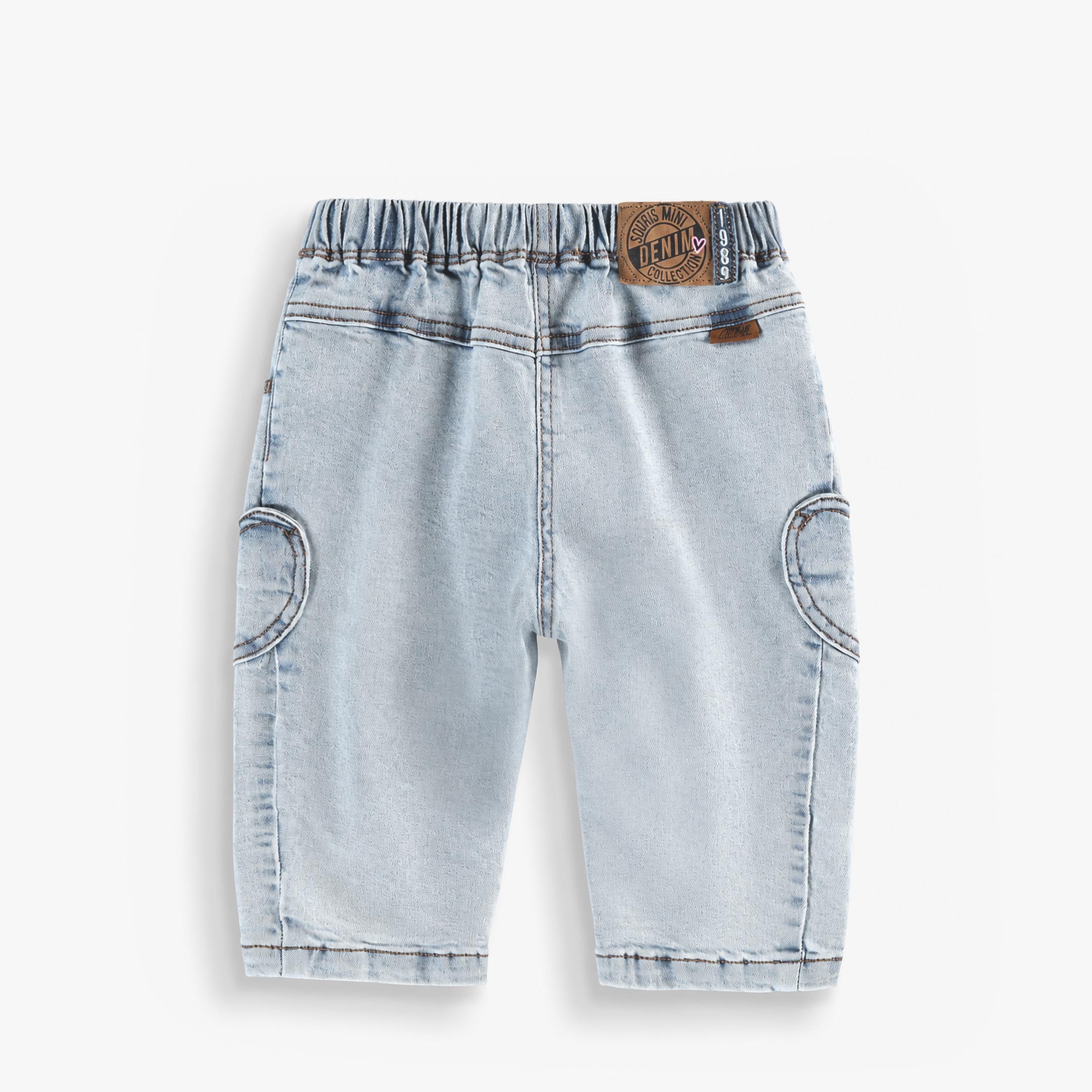 Dos du denim bleu avec poches cœur, bébé - Souris Mini