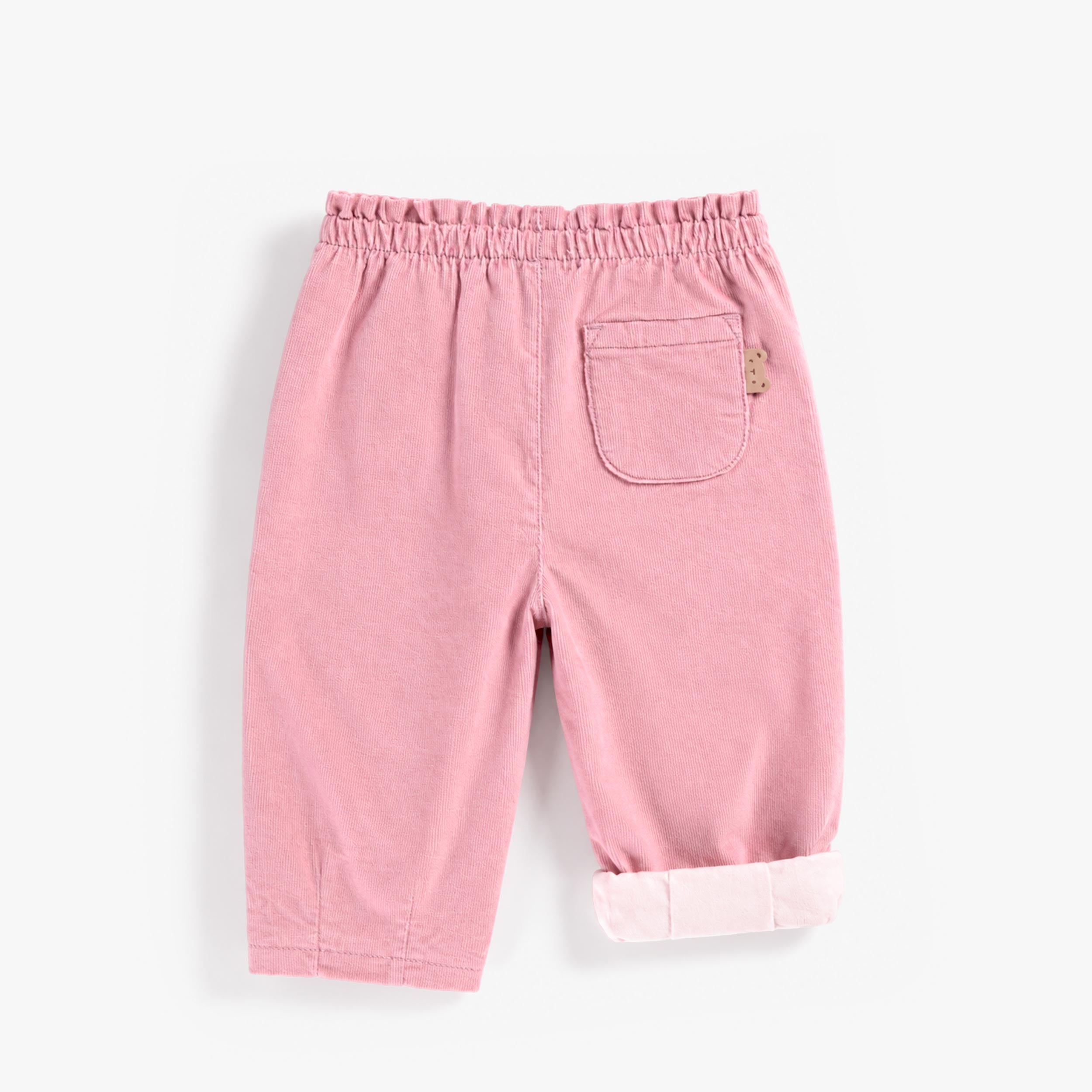 Dos du pantalon en velours côtelé rose, bébé 