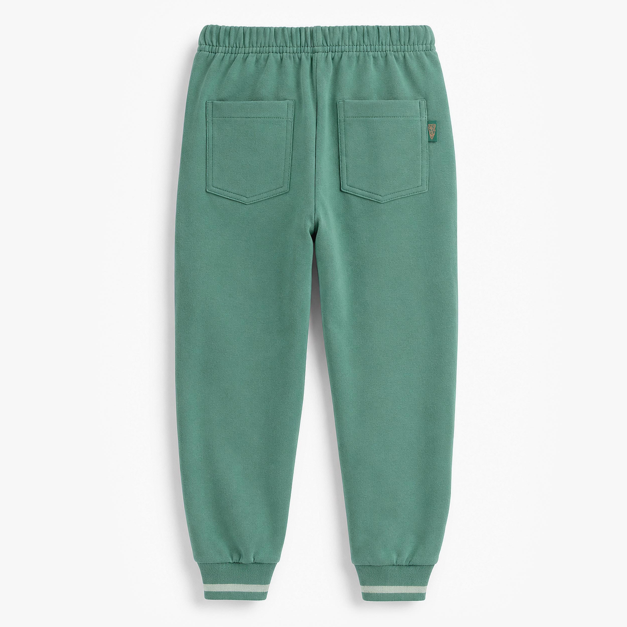 Dos du pantalon vert en coton ouaté, enfant