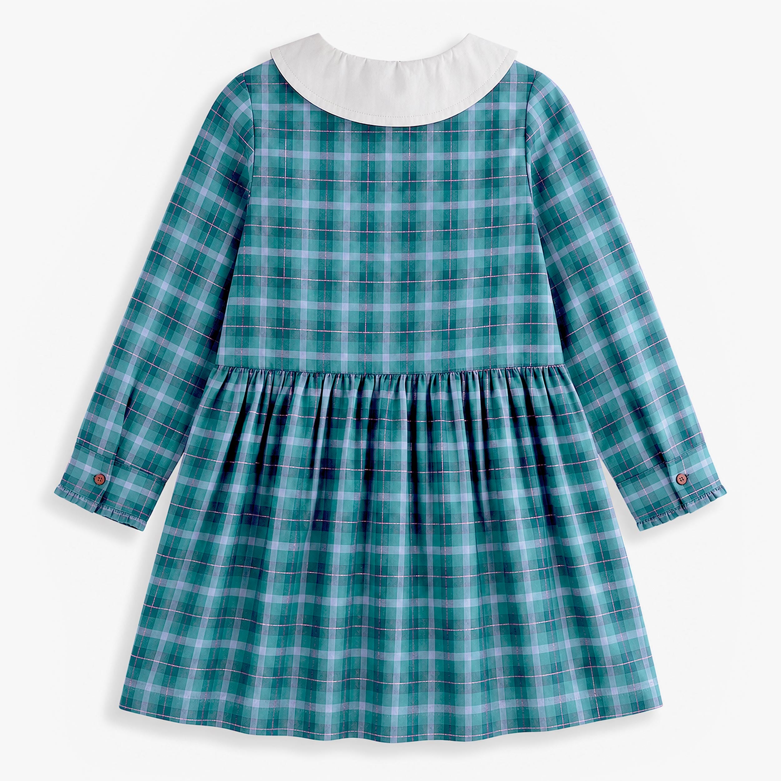 Dos de la Robe turquoise à carreaux en flanelle, enfant 