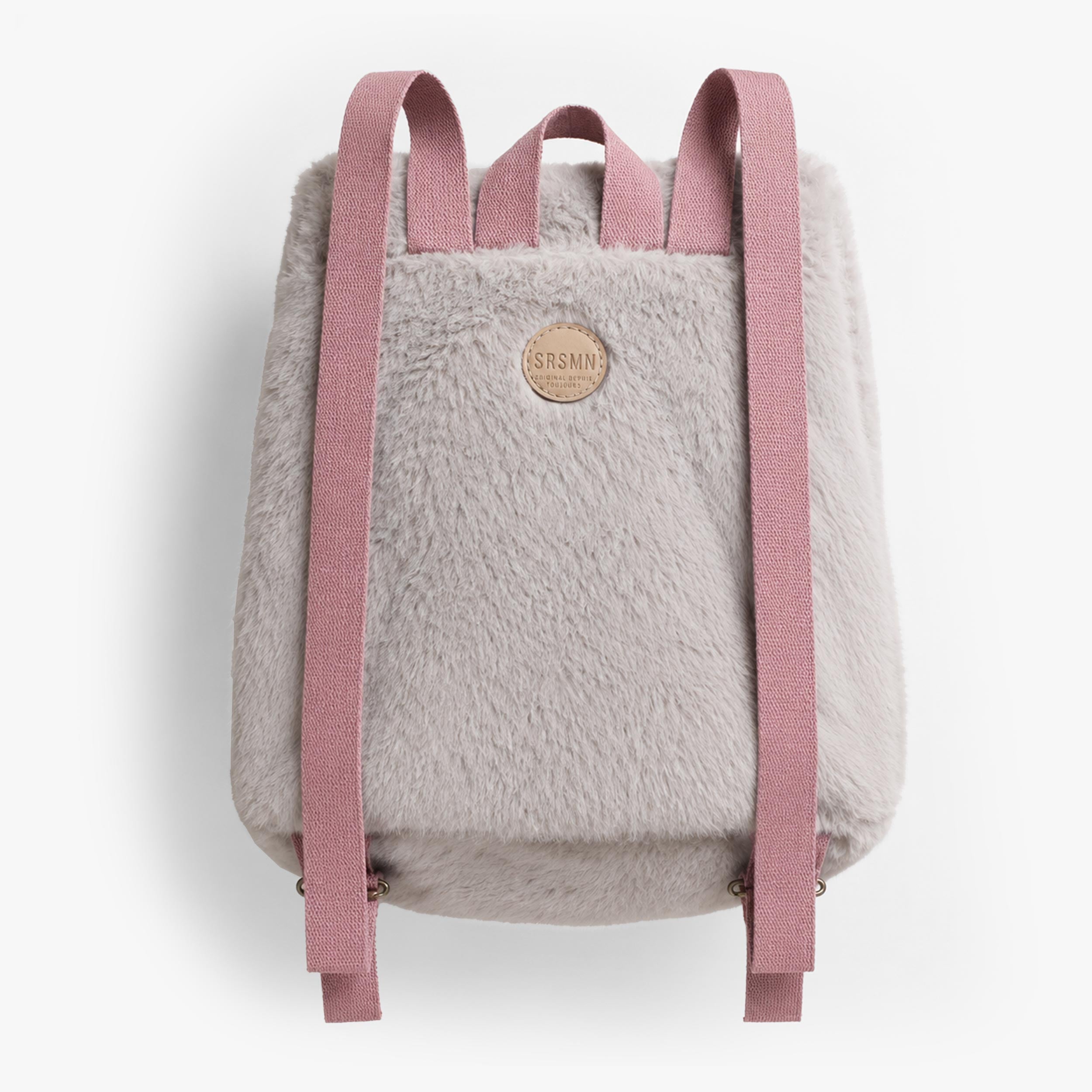 Dos du sac à dos gris en fausse fourrure, enfant