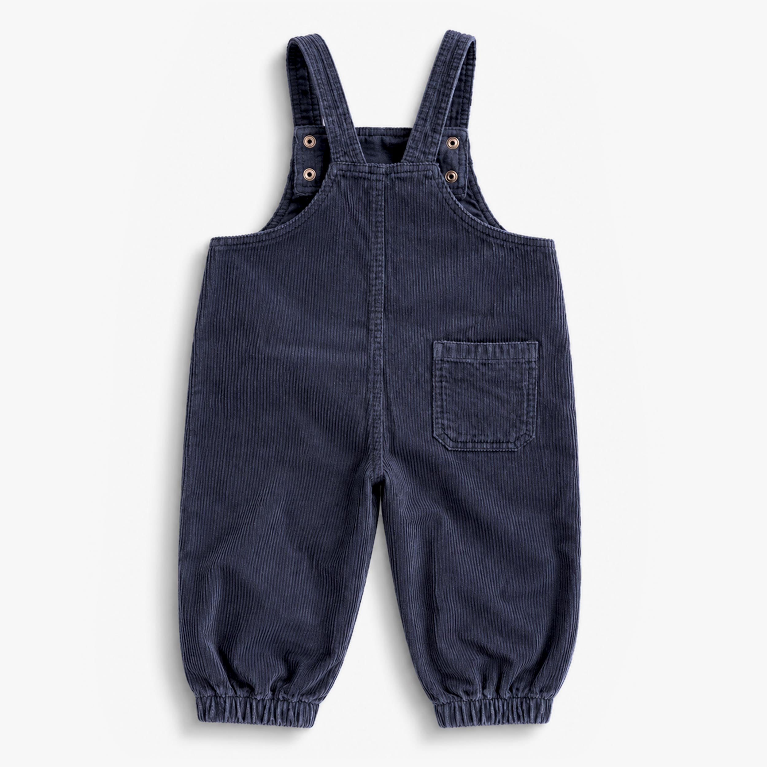 Dos de la salopette bleu foncé en velours côtelé, bébé