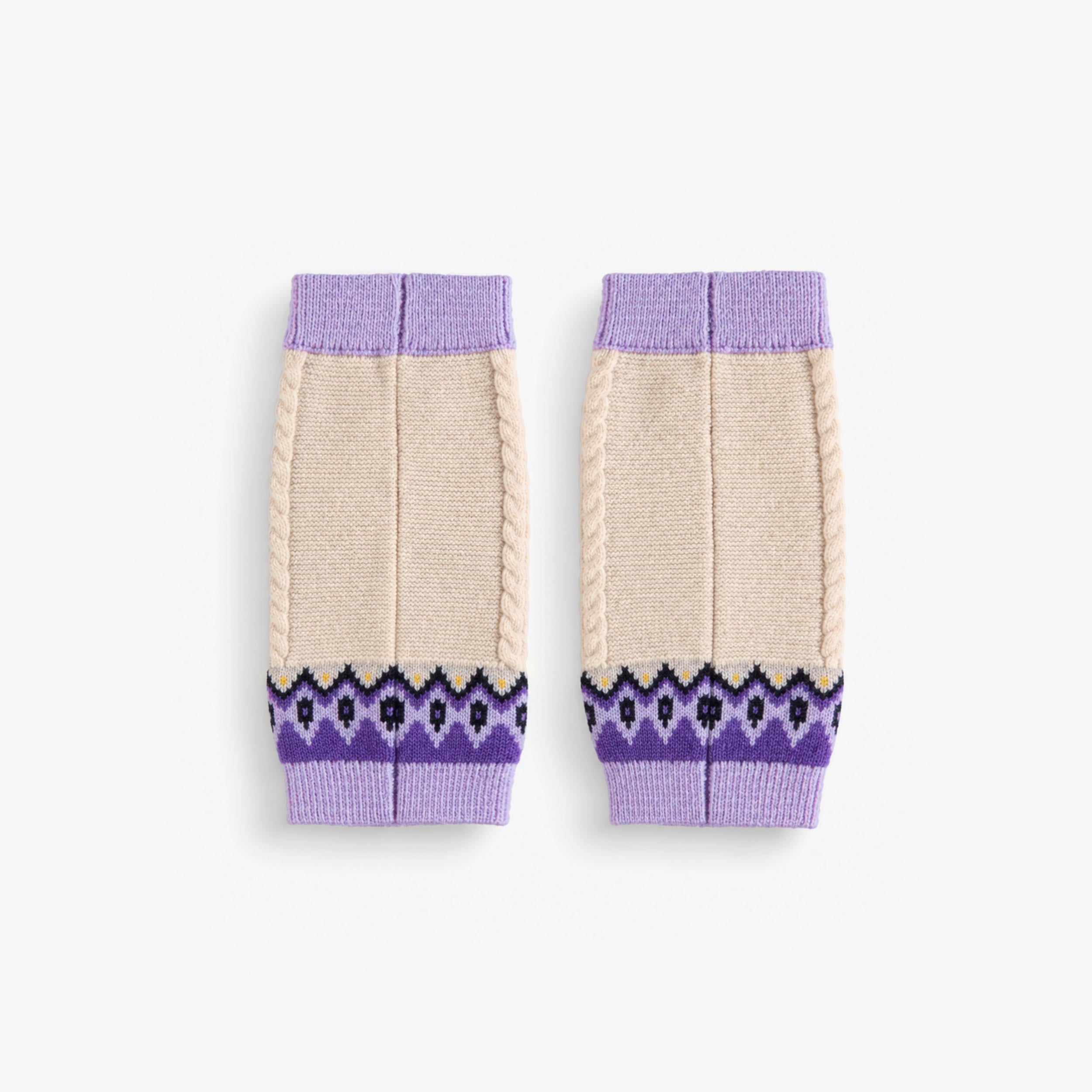 Dos des jambières crème et mauve en tricot, bébé - Souris Mini