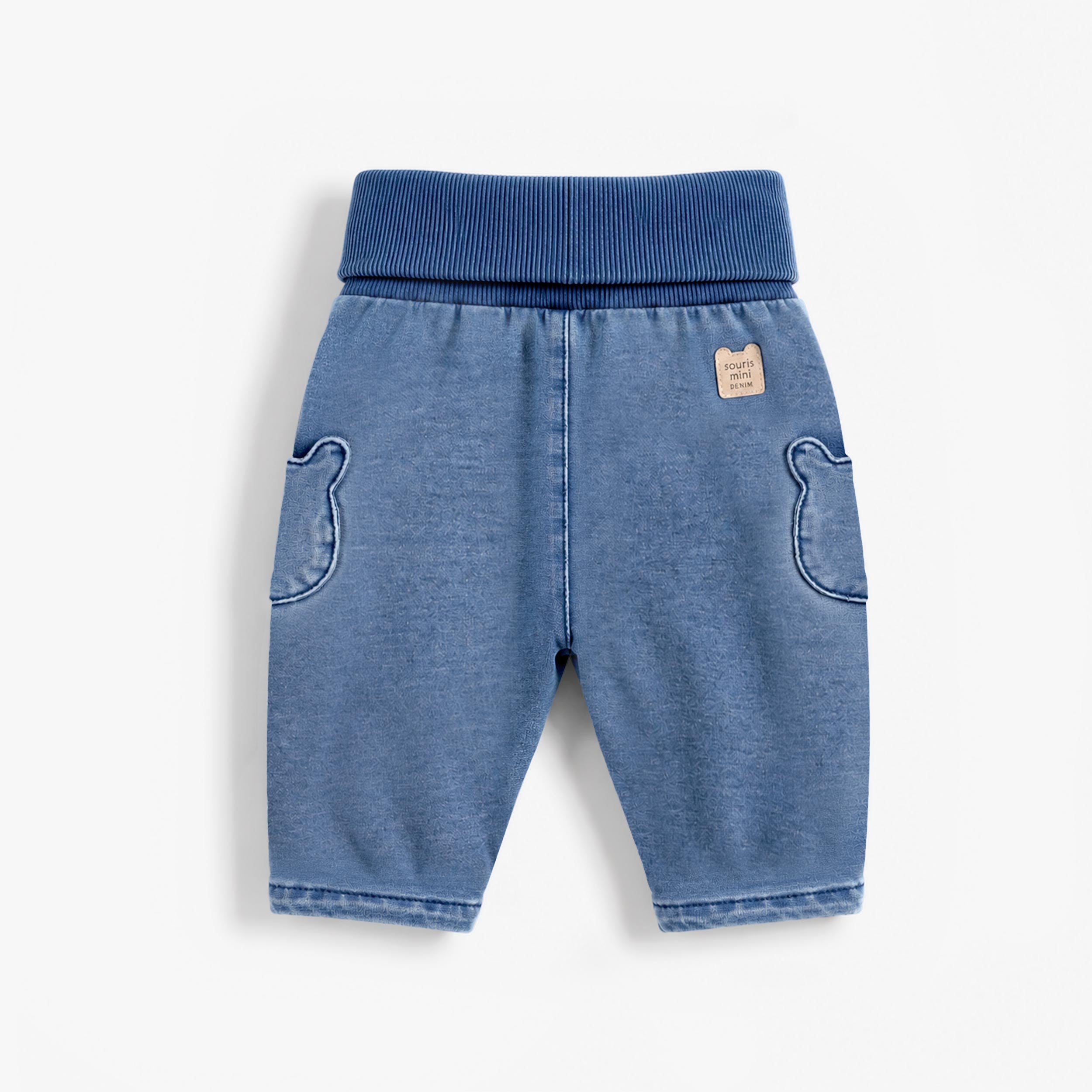 Dos du pantalon en coton français style  denim, layette - Souris Mini