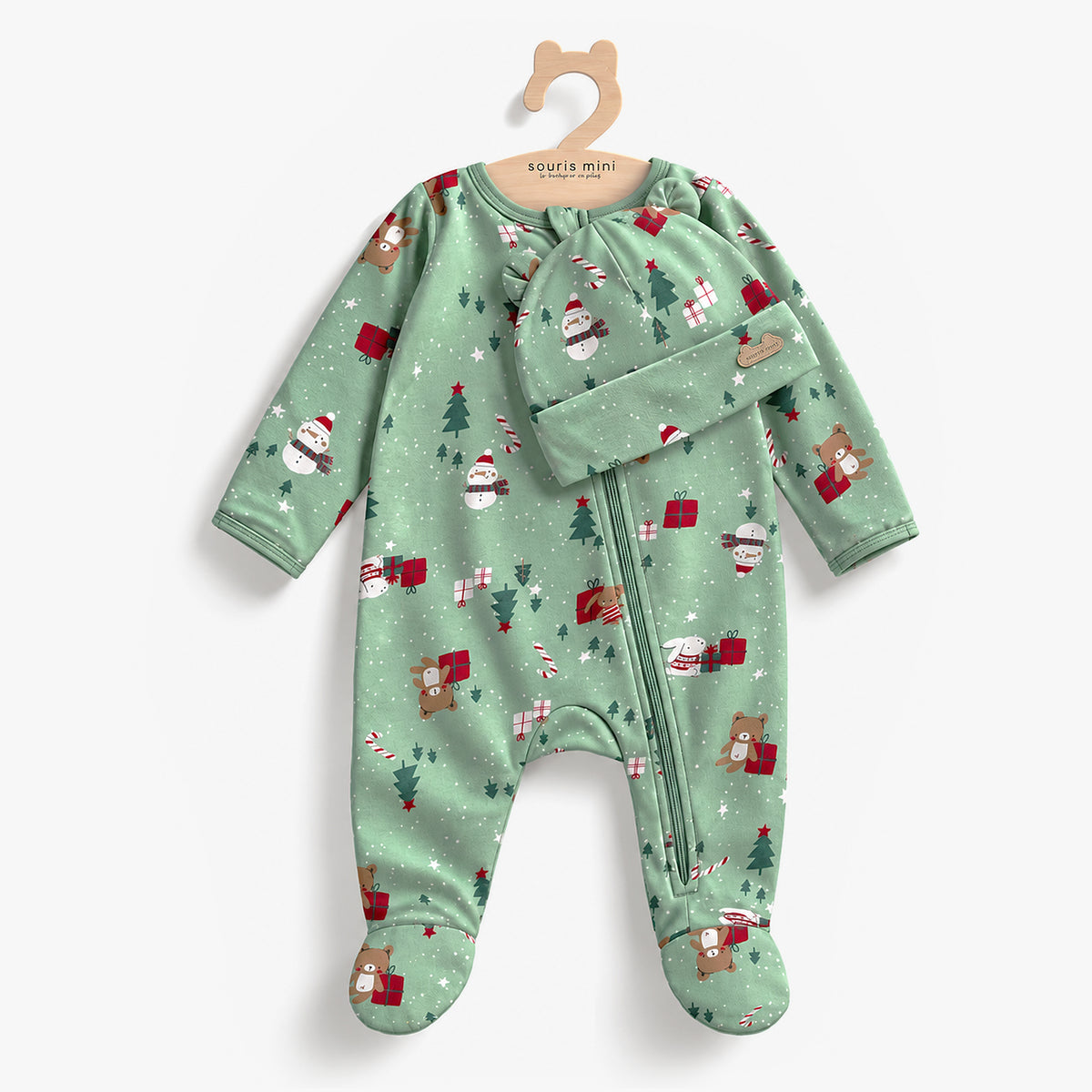 Ensemble deux pièces vert à motifs des Fêtes, naissance - Souris Mini
