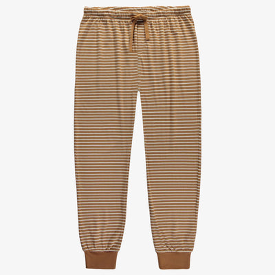 Pantalon de pyjama brun et crème à rayures en jersey, adulte || Cream and brown striped pajama pants in jersey, adult