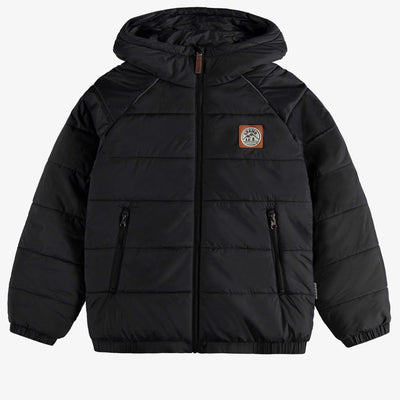 Manteau doudoune noir à capuchon en nylon, adulte || Black puffer coat with a hood in nylon, adult
