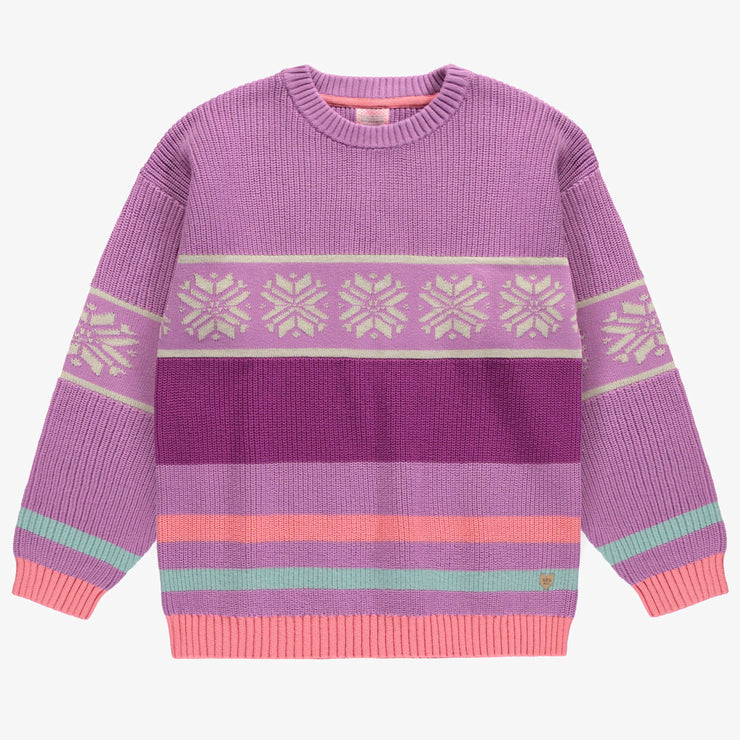 Chandail de maille mauve et rose à motif jacquard, adulte  || Purple and pink knitted sweater with a jacquard print, adult