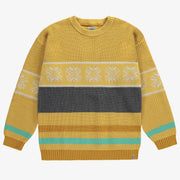 Chandail de maille jaune à motif jacquard, adulte || Yellow knitted sweater with a jacquard print, adult