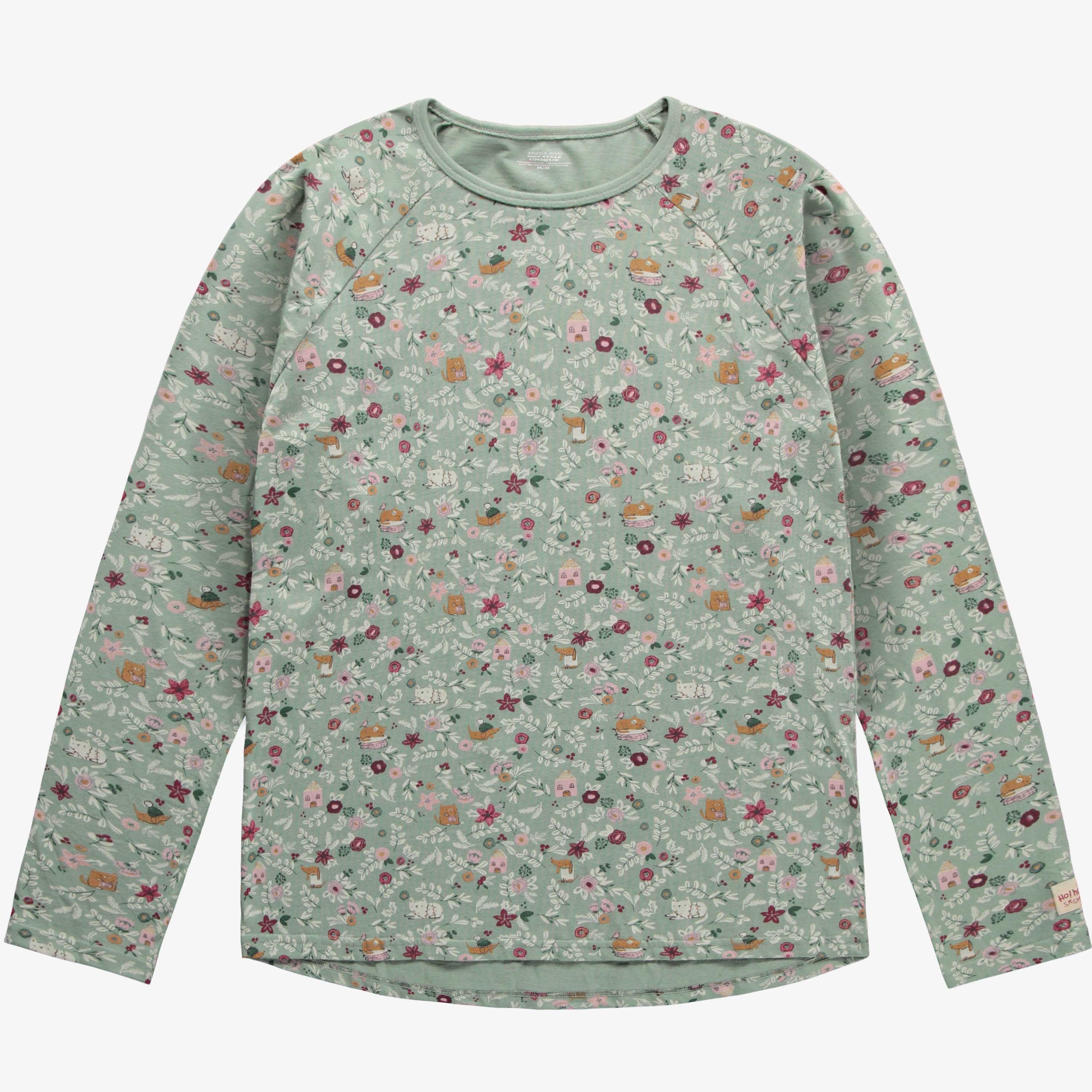 Haut de pyjama vert à motif à manches longues en coton, adulte