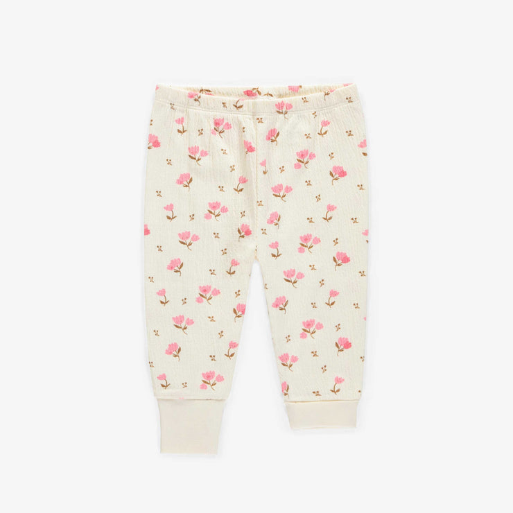 Pyjama crème avec un motif fleuri rose en jersey crêpé, bébé || Cream pajama with a floral print in crinkle jersey, baby