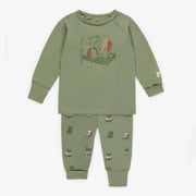 Pyjama vert à motif de fauteuils antiques en coton, bébé || Green pajama with antique armchairs print in cotton, baby