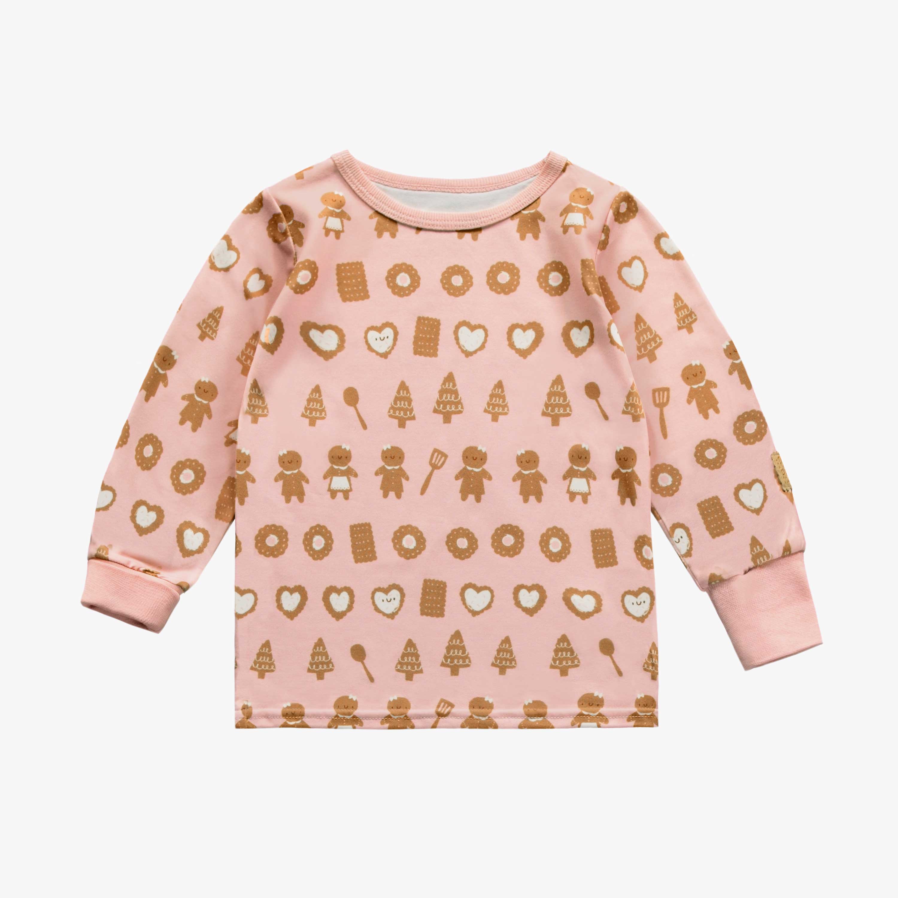 Pyjama deux-pièces rose à motif gourmand de biscuits en polyester, bébé
