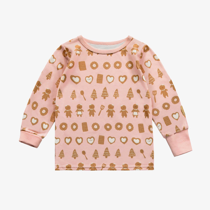 Pyjama deux-pièces rose à motif gourmand de biscuits en polyester, bébé || Pink two-pieces pajama with an all over print of delicious cookies in polyester, baby