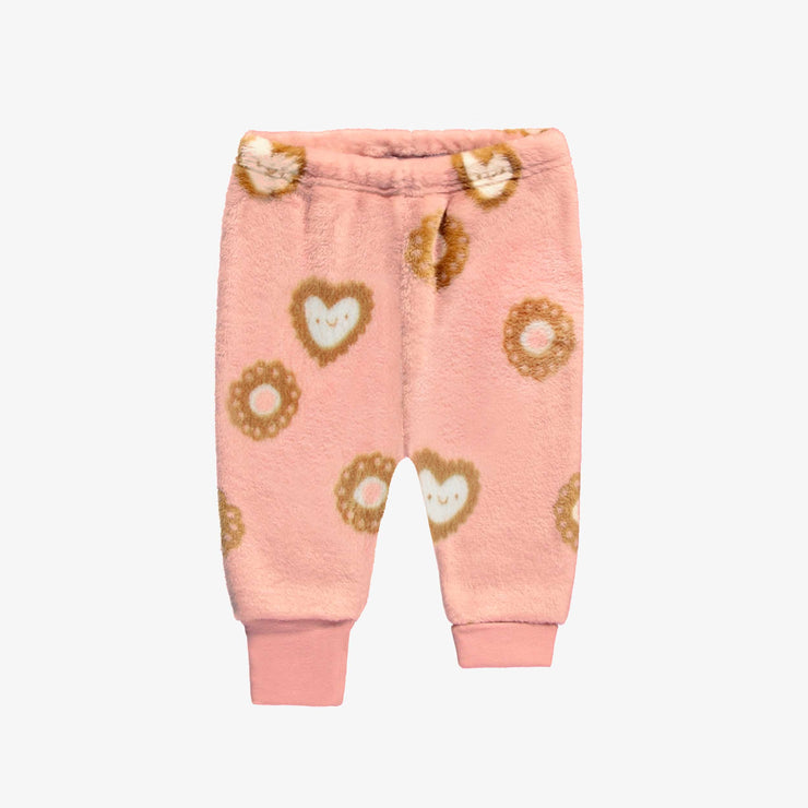 Pyjama deux-pièces rose à motif de biscuits en molleton duveteux, bébé || Pink two-pieces pajama with an all over print of cookies in plush, baby