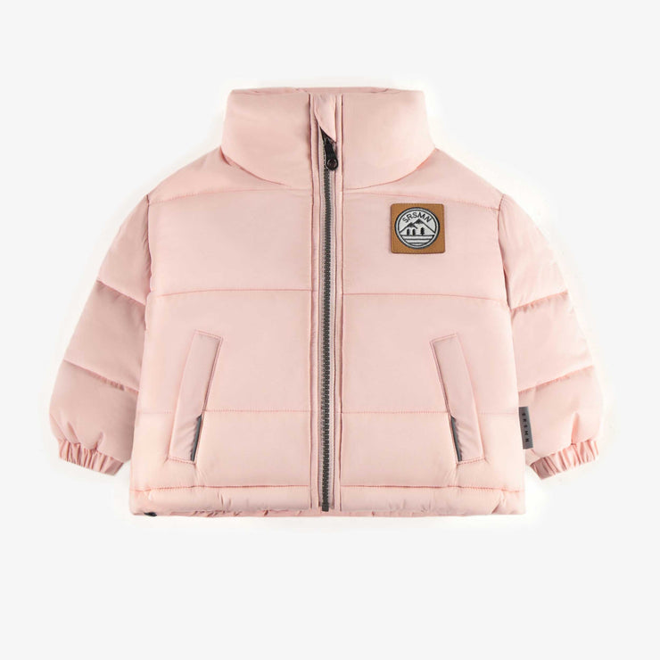 Manteau doudoune rose pâle à col montant, bébé || High collar light pink puffer coat, baby