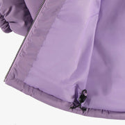 Manteau doudoune mauve à col montant avec capuchon en nylon, bébé || Purple puffer coat with high collar and hood in nylon, baby