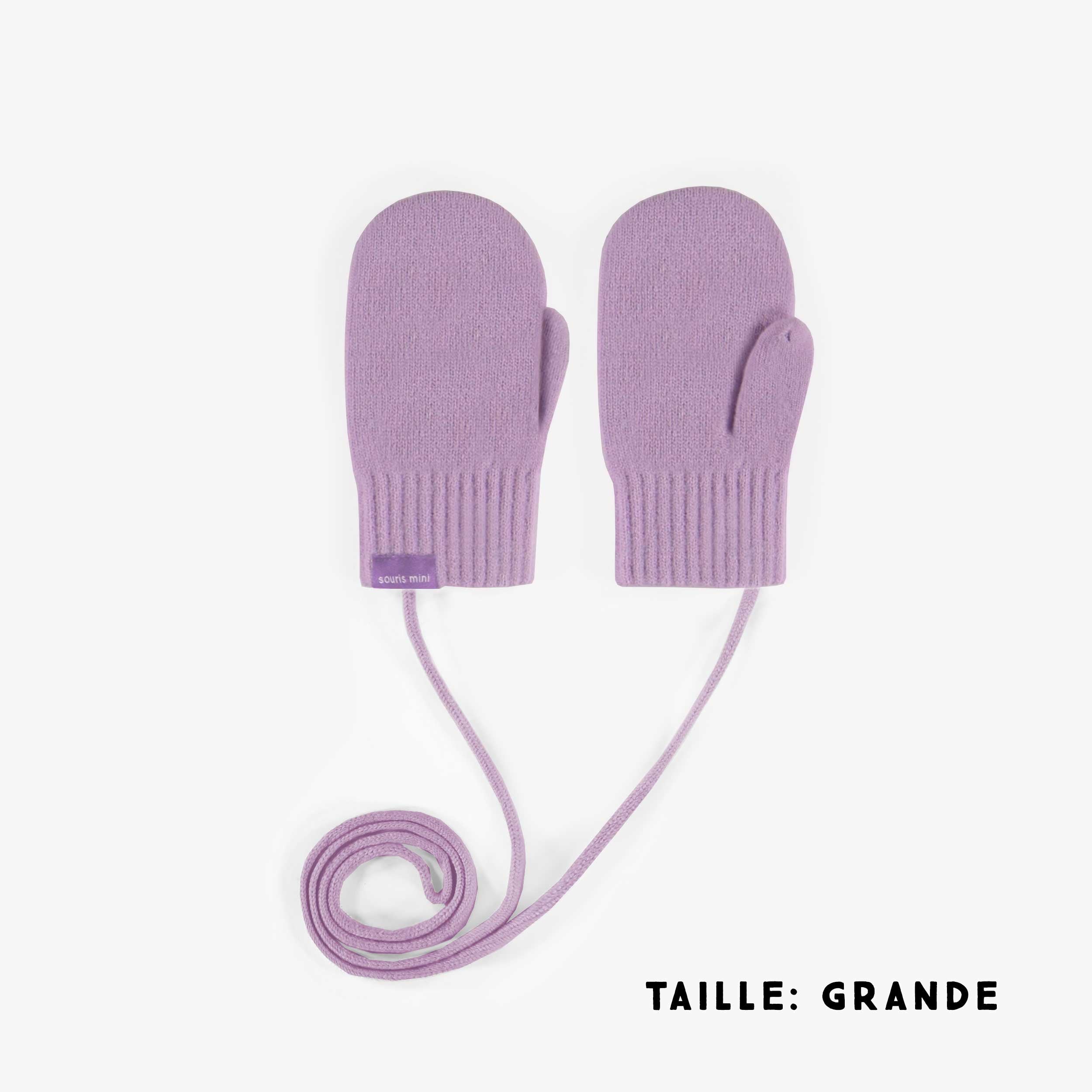 Mitaines mauves avec cordon en maille, bébé
