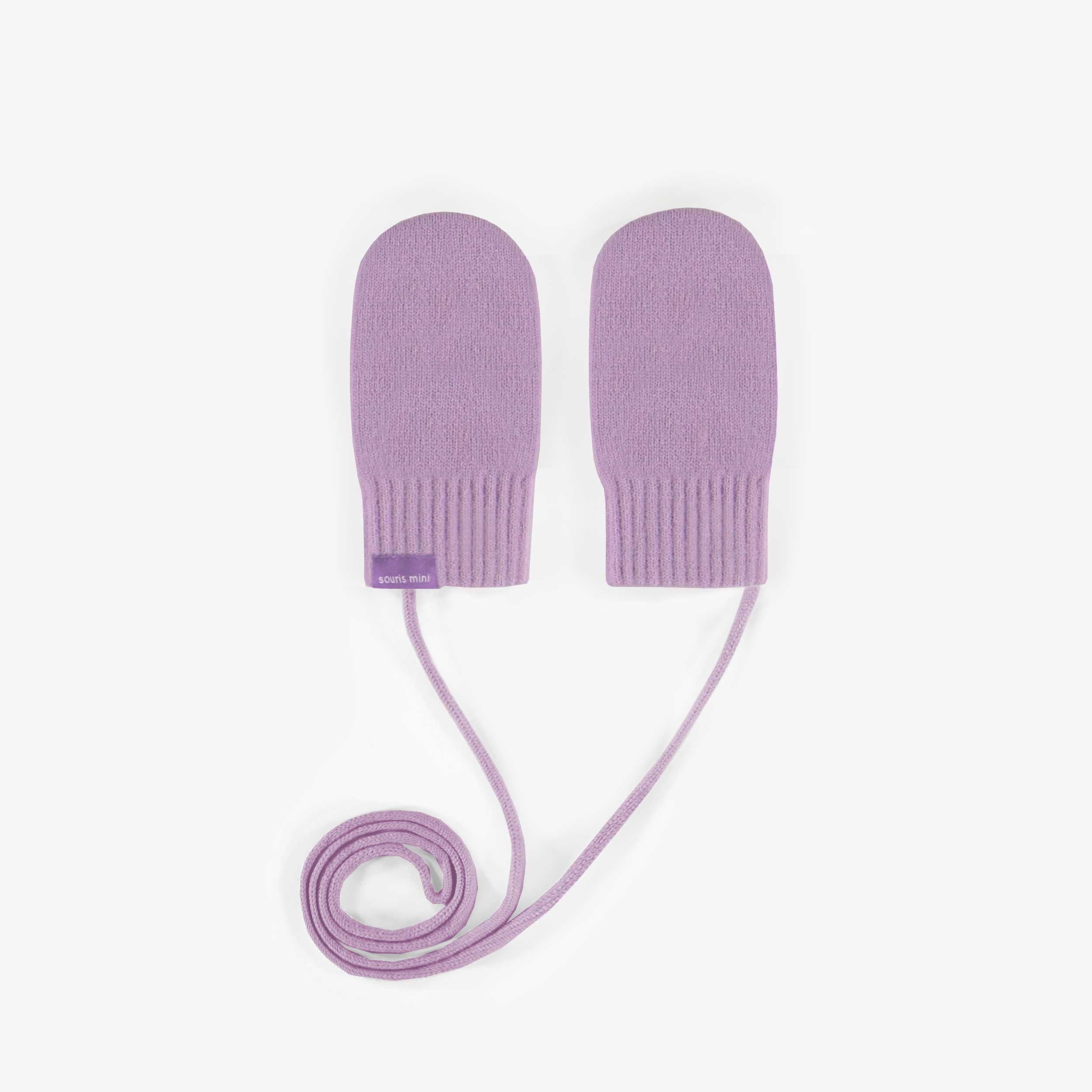 Mitaines mauves avec cordon en maille, bébé