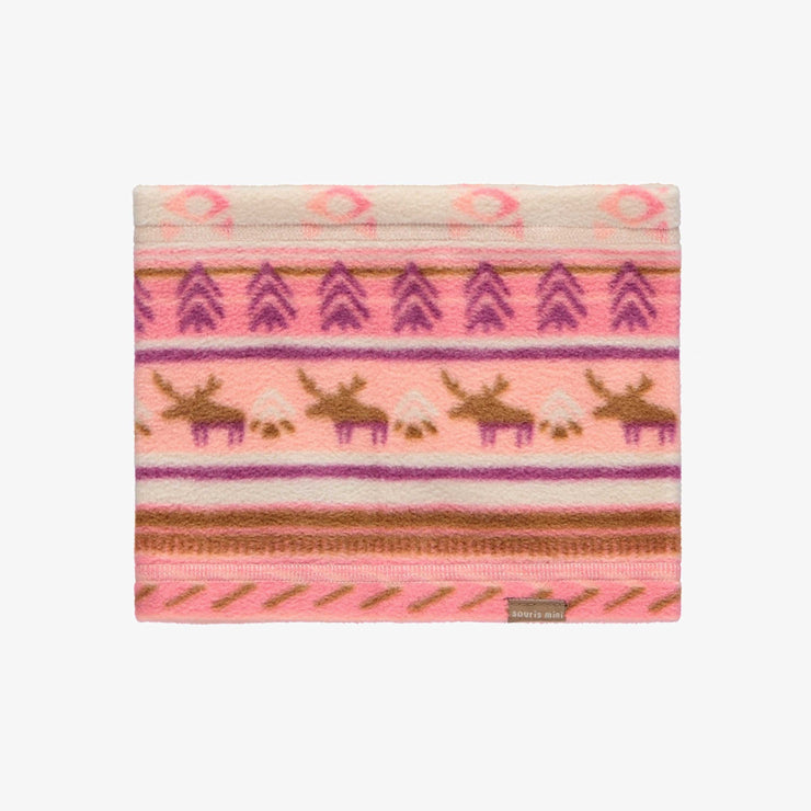 Cache-cou rose à motif en polar, bébé || Pink patterned neck warmer in fleece, baby