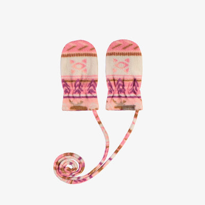 Mitaines roses à motif en polar, bébé || Pink patterned mittens in fleece, baby