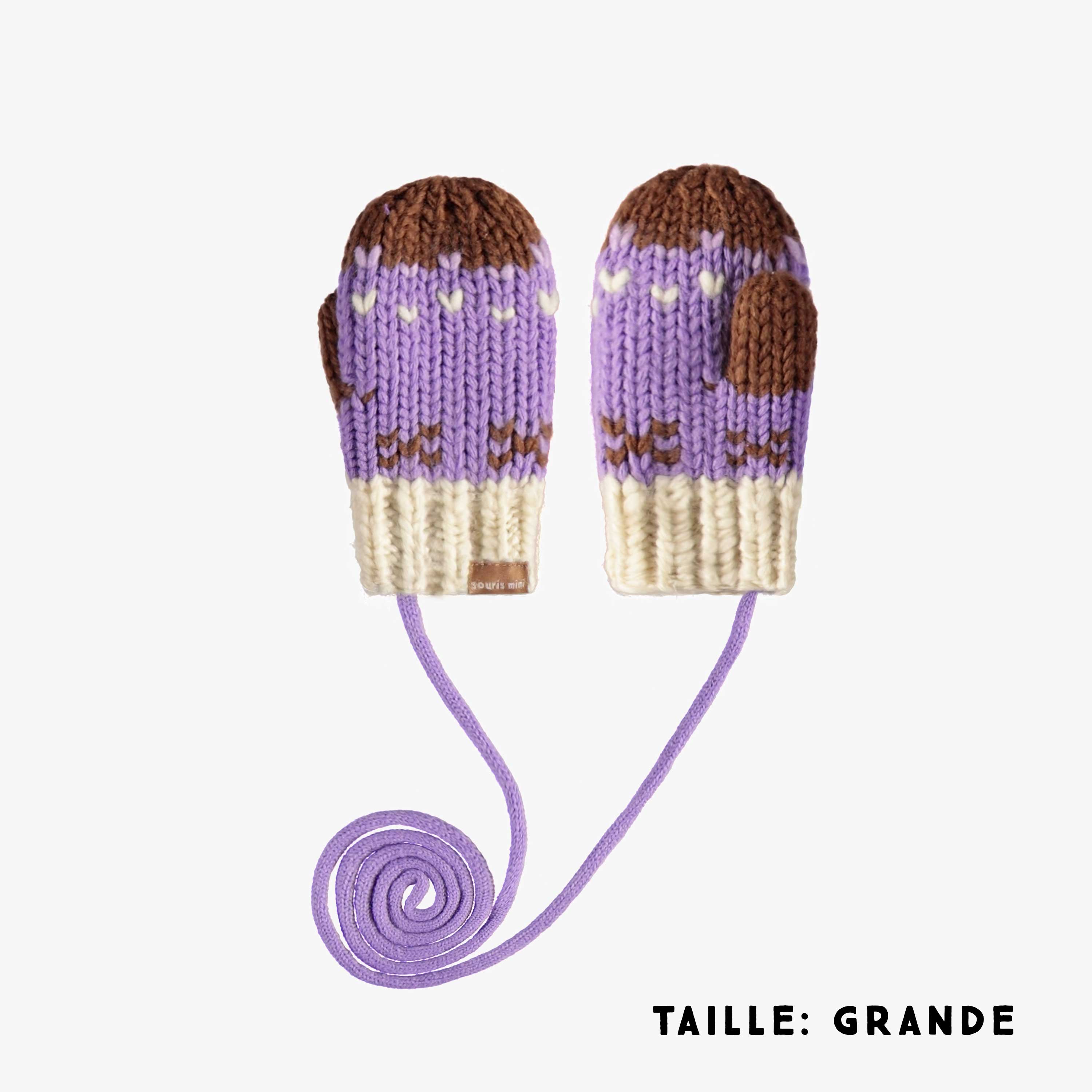 Mitaines mauves à motif jacquard avec cordon en maille, bébé