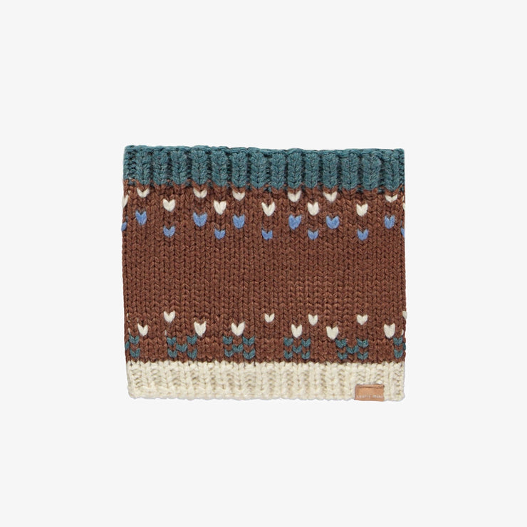 Cache-cou de maille brun à motif, bébé || Brown knitted neck warmer with a print, baby