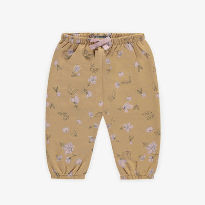 Pantalon brun avec des fleurs roses en coton français, bébé || Brown pants with pink flowers in french terry, baby
